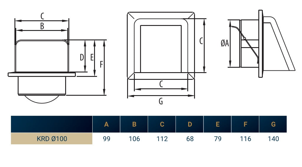 White External Louvre Vent with Hood, 100mm x 100mm