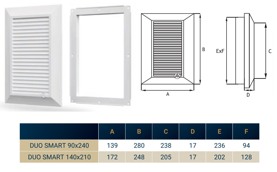 Brown Duo Smart Louvre Vent with Fly Mesh, 90mm x 240mm
