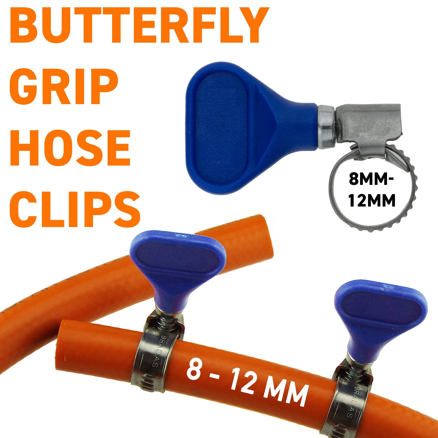 W2 Stainless Steel Butterfly Grip Hose Clips, 8mm-12mm