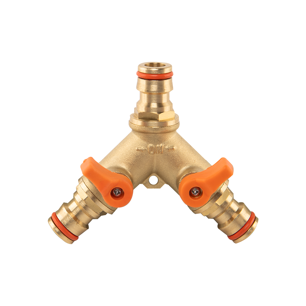 3-way Male Quick Connector Splitter with Valves, Brass