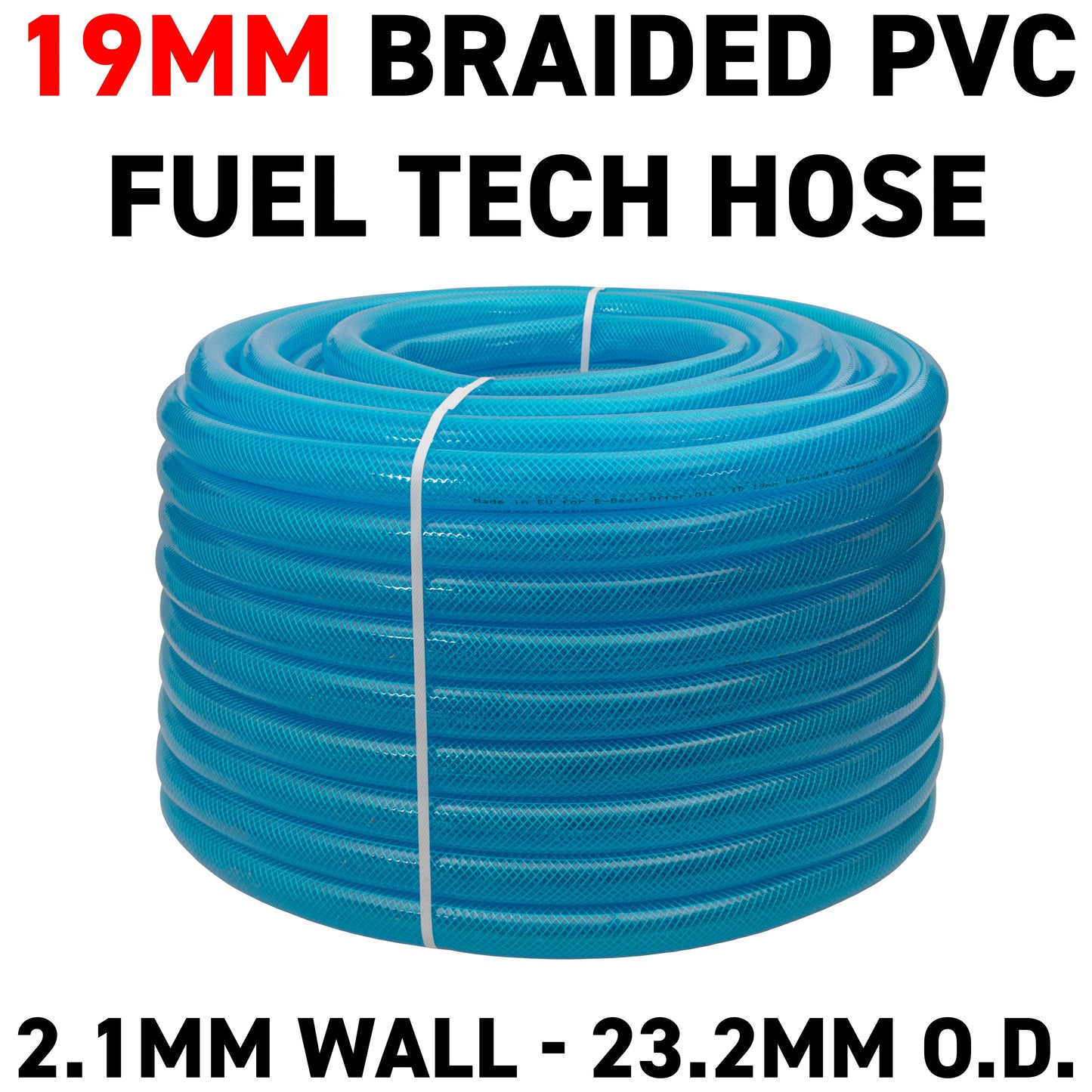 19mm Braided PVC Fuel Tech Hose, Transparent Blue