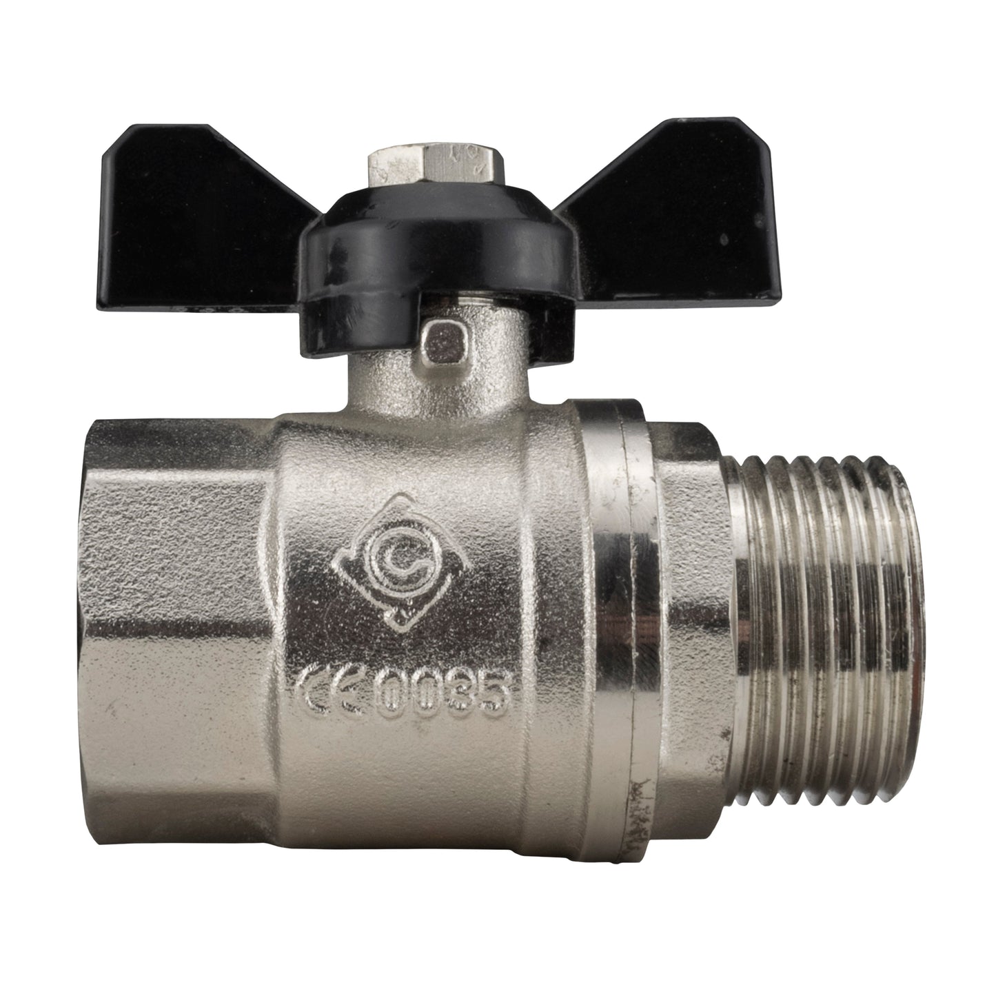 Male to Female Nickel Plated Brass Butterfly Valve, 1"