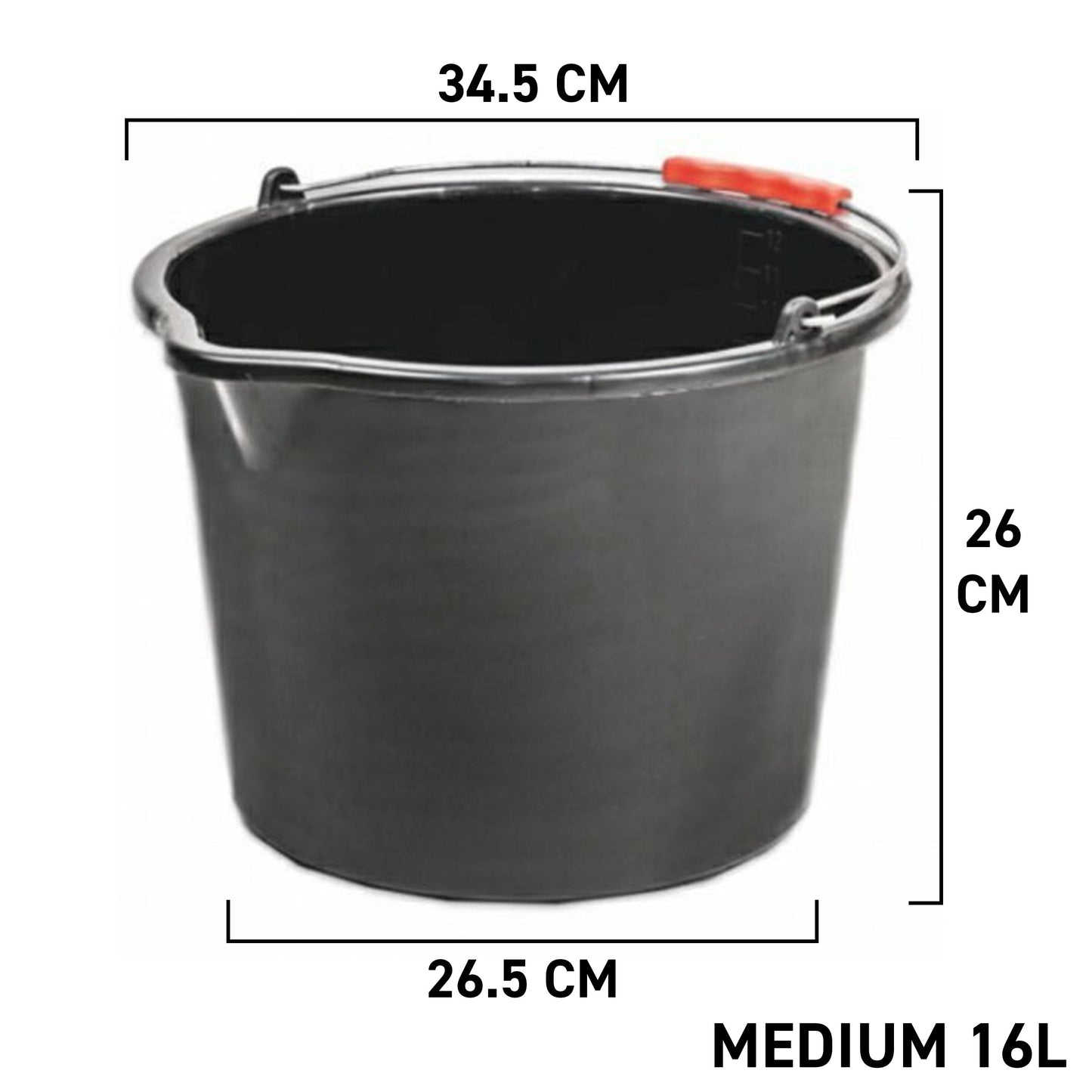 Black Multipurpose Bucket with Handle, 16 Litres