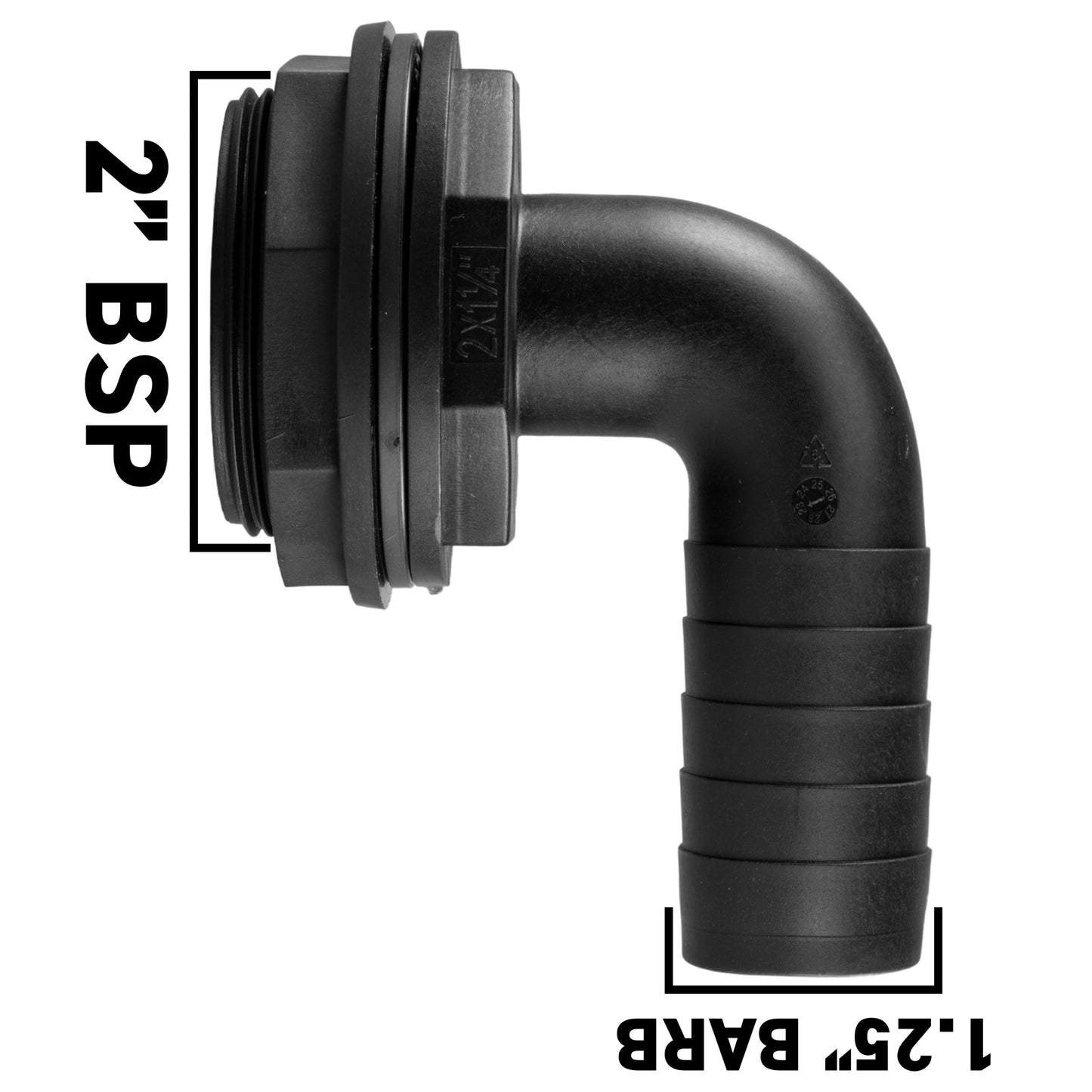Water Butt 90° Overflow Elbow with Nut & Washer, 2" - 1.25"