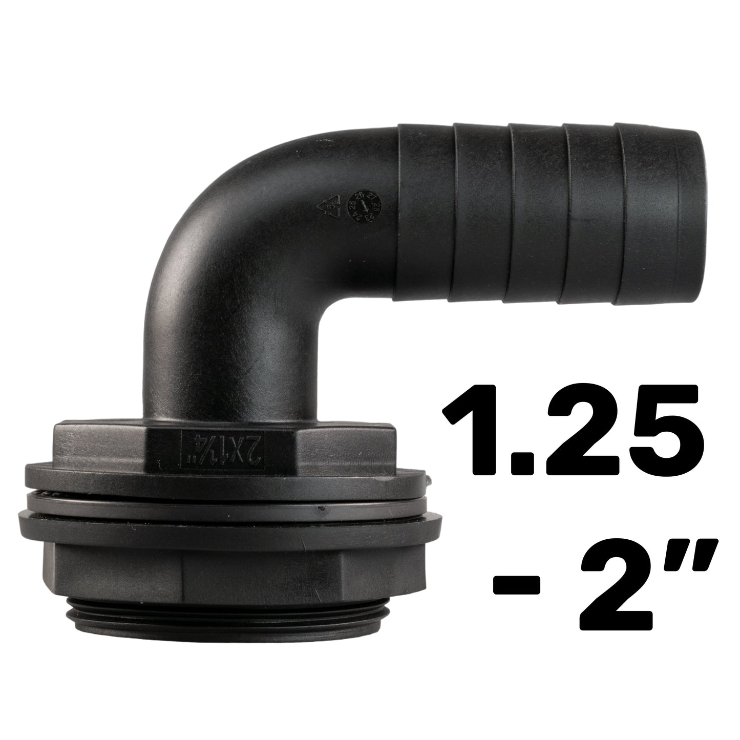 Water Butt 90° Overflow Elbow with Nut & Washer, 2" - 1.25"
