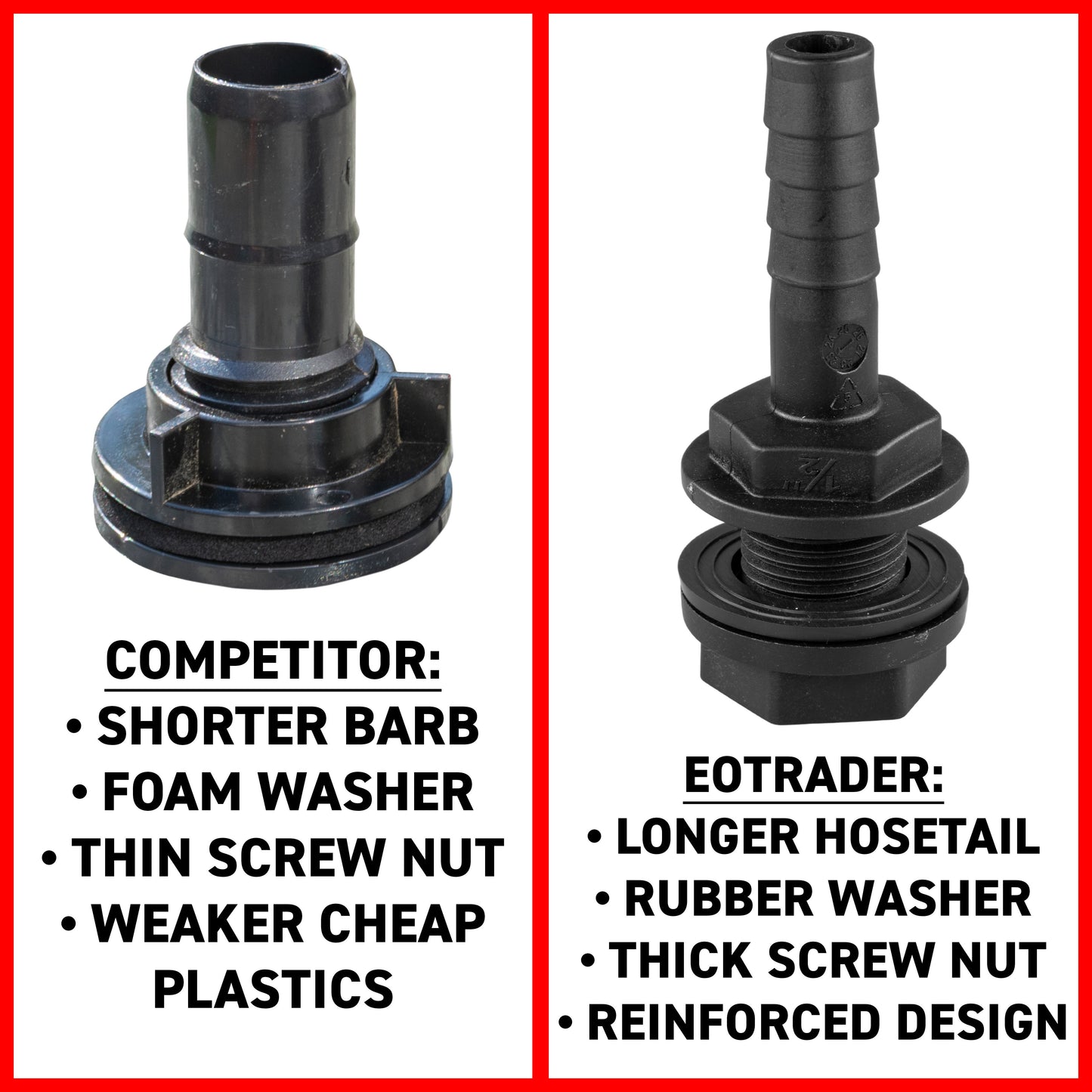 Water Butt Overflow Adapter with Nut & Washer, 1/2"