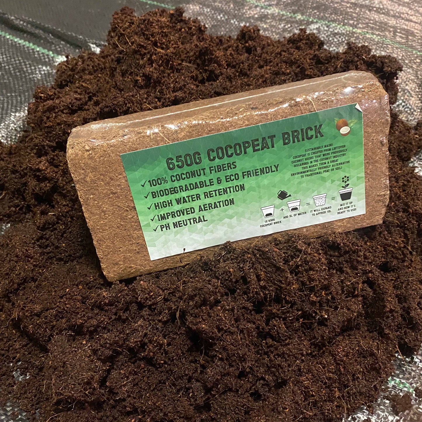 Organic Coconut Coir Fibre Natural Compost Brick, 650g