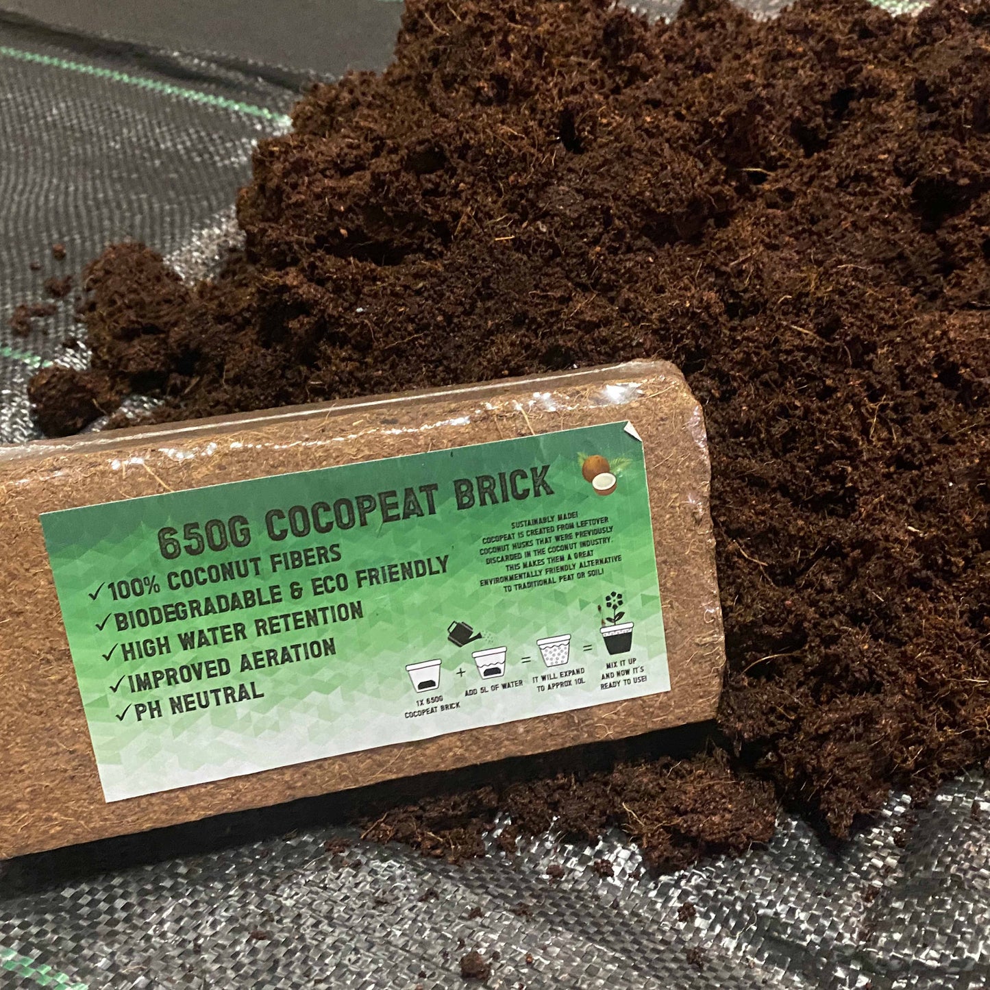 Organic Coconut Coir Fibre Natural Compost Brick, 650g