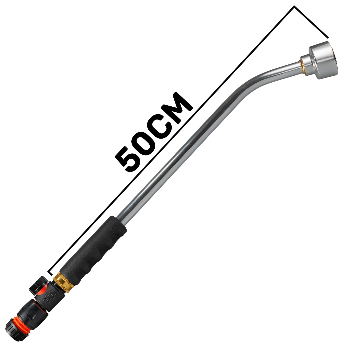 50cm Watering Lance with Rose, Plastic Valve & Hose Connector