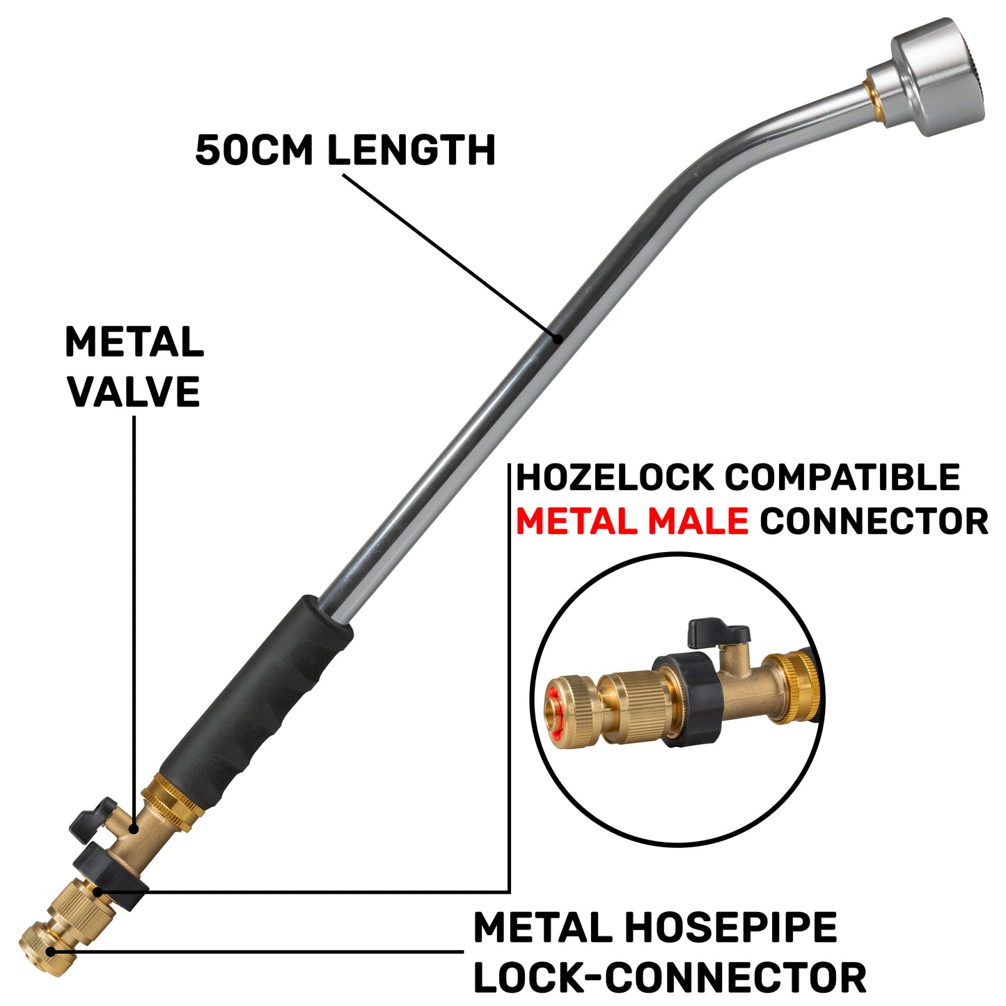 50cm Watering Lance with Rose & Brass Hosepipe Connector