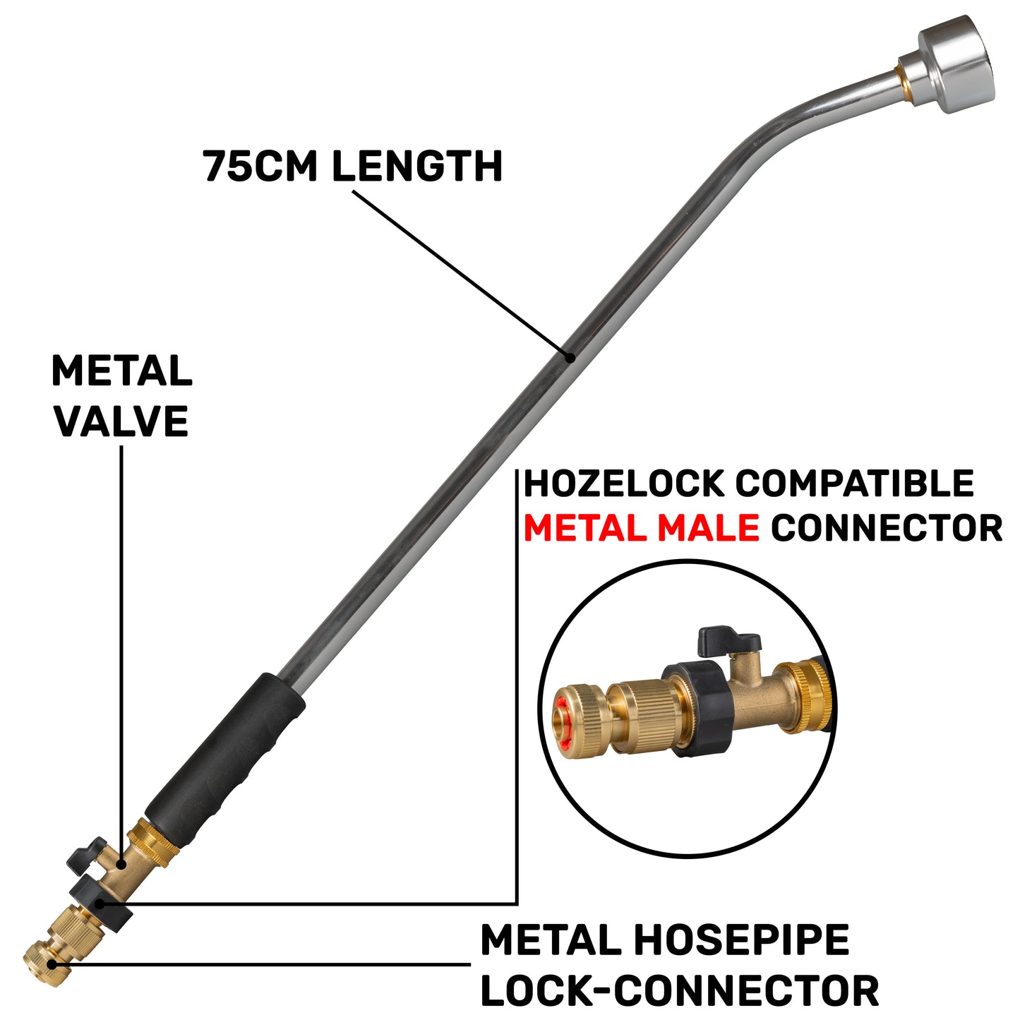 75cm Watering Lance with Rose & Brass Hosepipe Connector