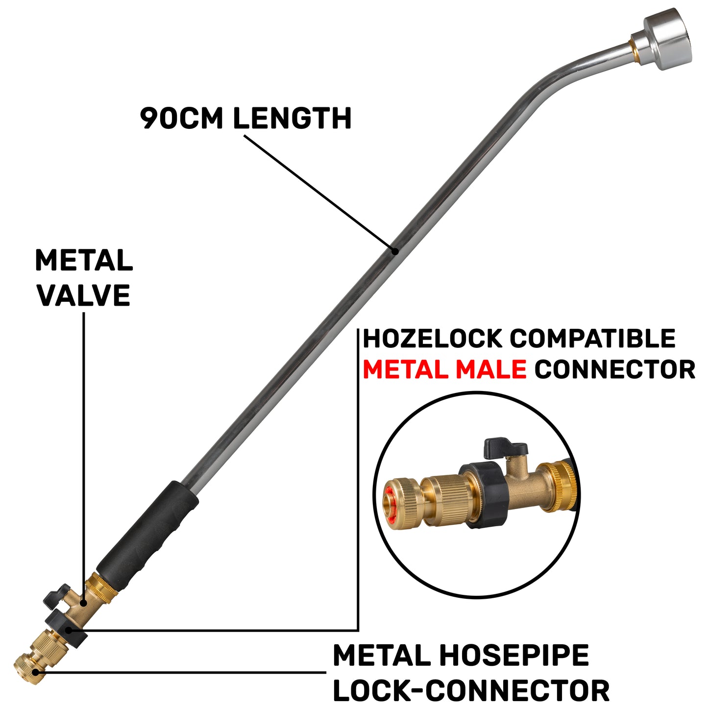 90cm Watering Lance with Rose & Brass Hosepipe Connector