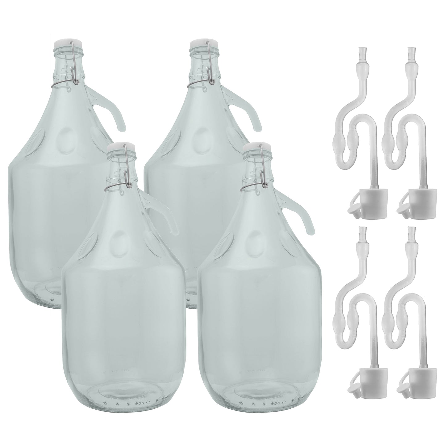 5L Glass Demijohns with Swing-top Caps, Airlocks & Bungs, Box of 4