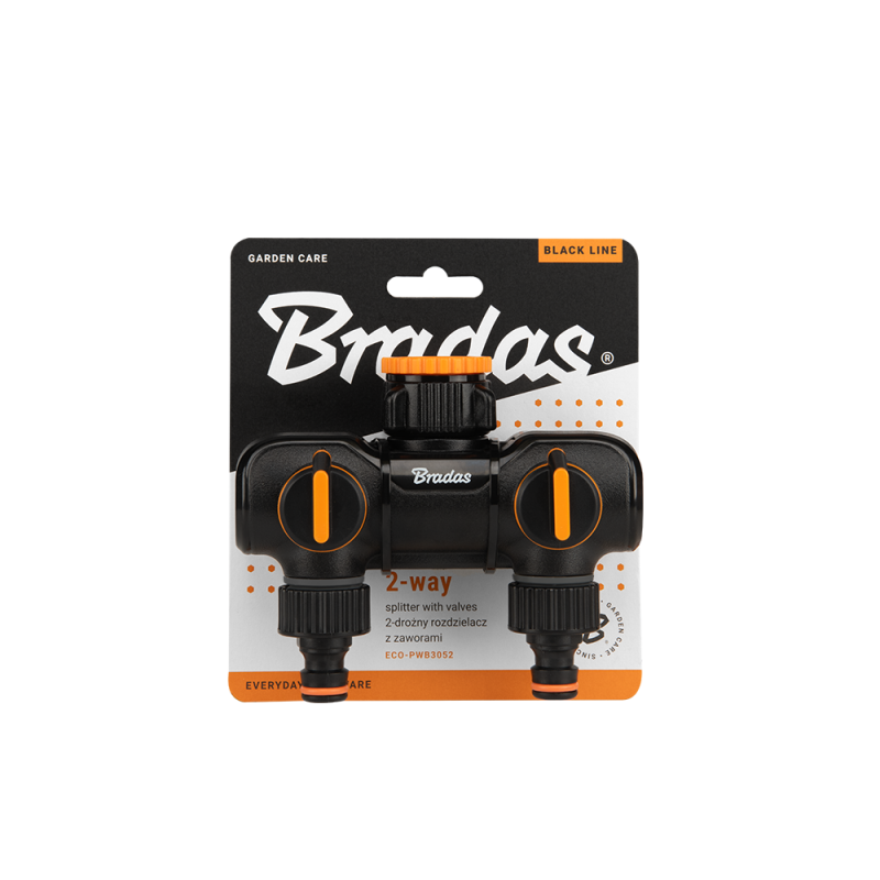 Bradas 2-Way Tap Splitter Manifold with Valves, Black