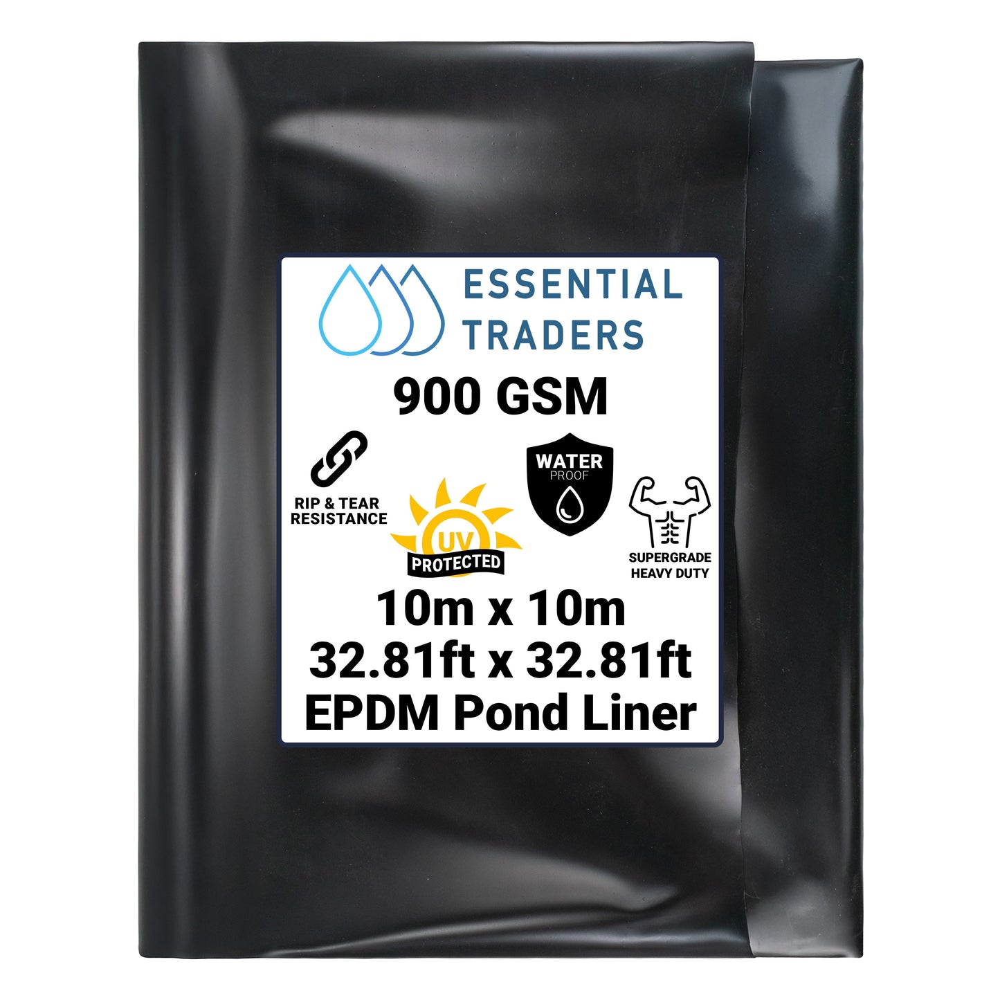 10m x 10m EPDM Rubber Pond Liner, 900 GSM