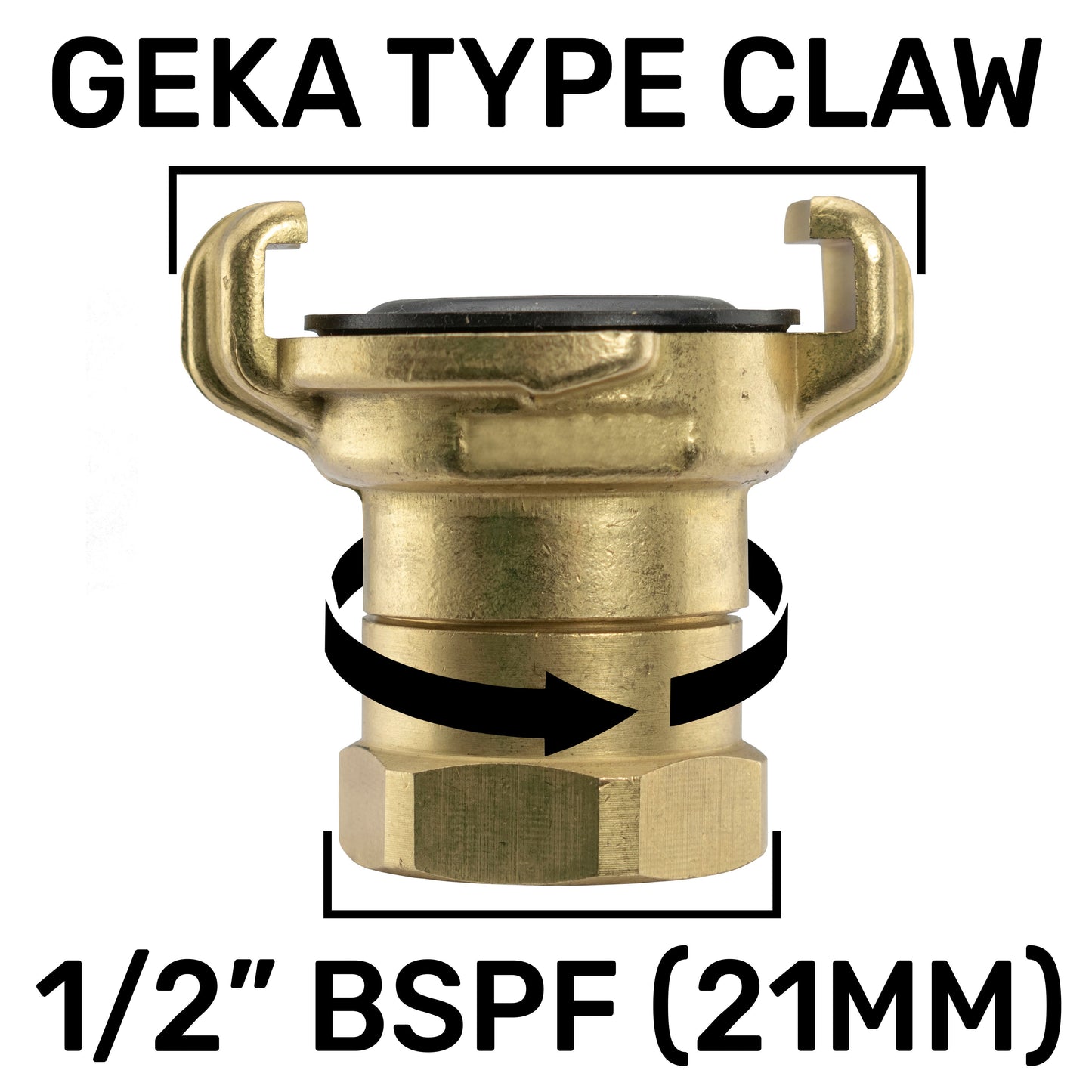 Brass GEKA Style Claw Swivel Hose Connector, 1/2" BSPF