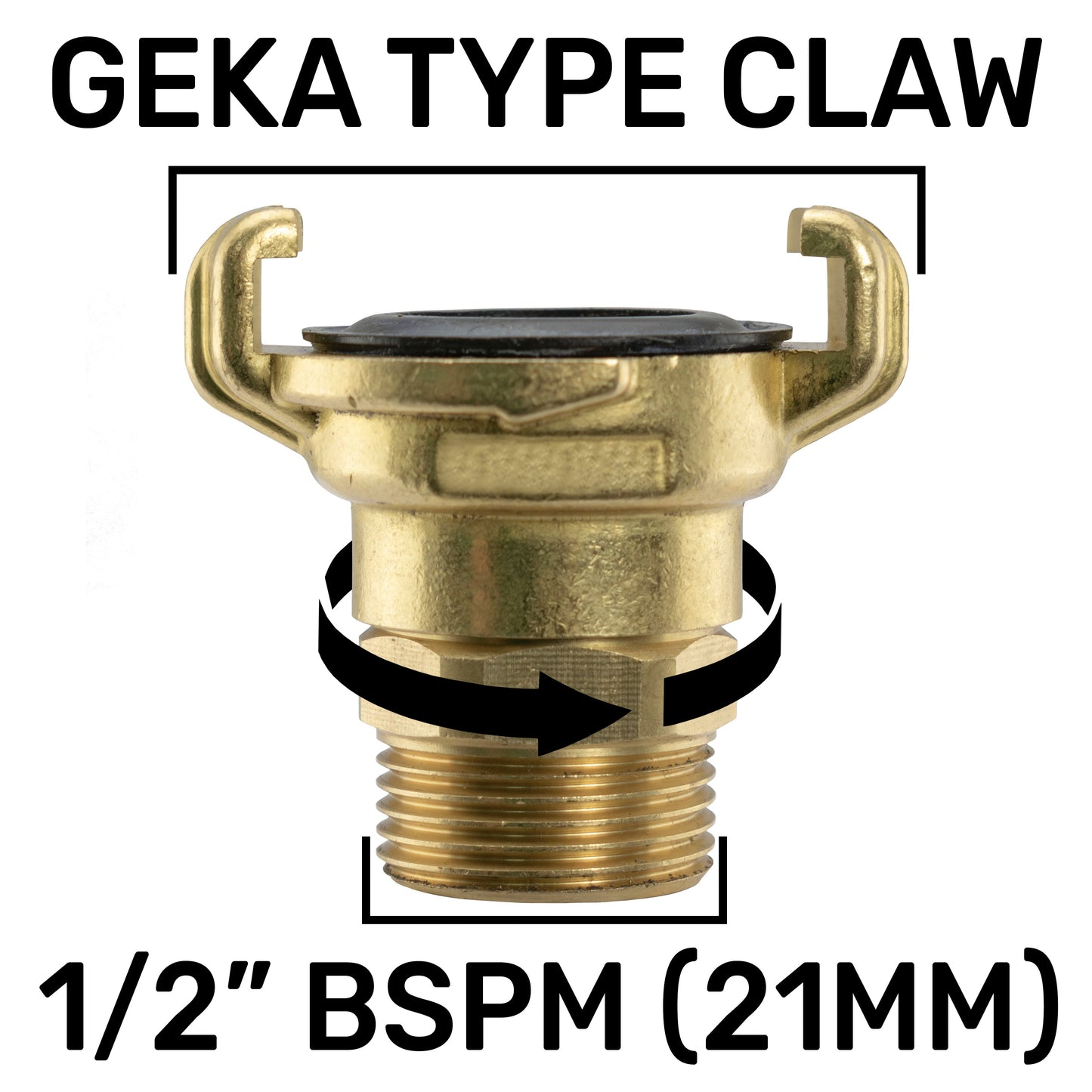 Brass GEKA Style Claw Swivel Hose Connector, 1/2" BSPM