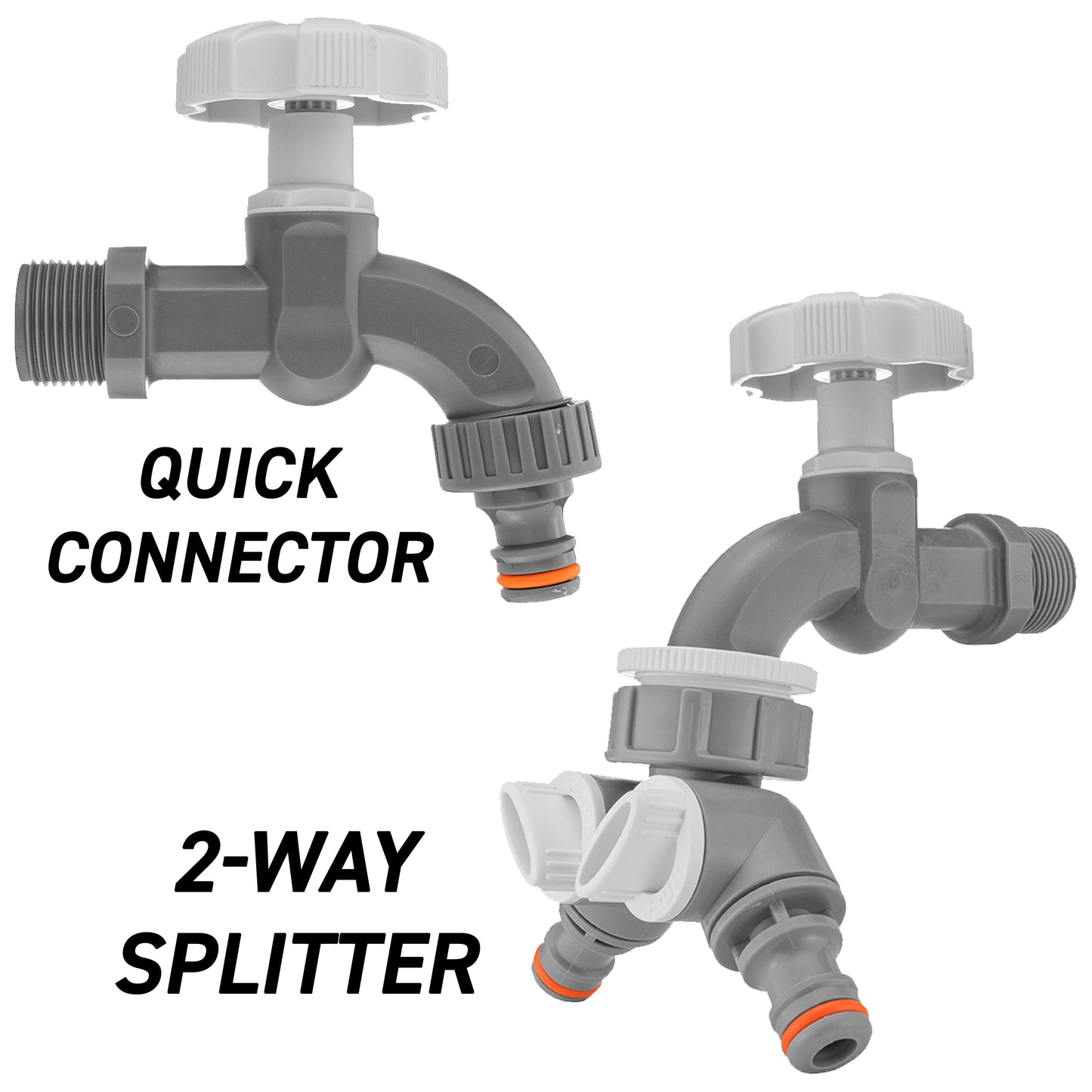 Grey Plastic Quick Connector Garden Bib Taps, Single or Double Outlet