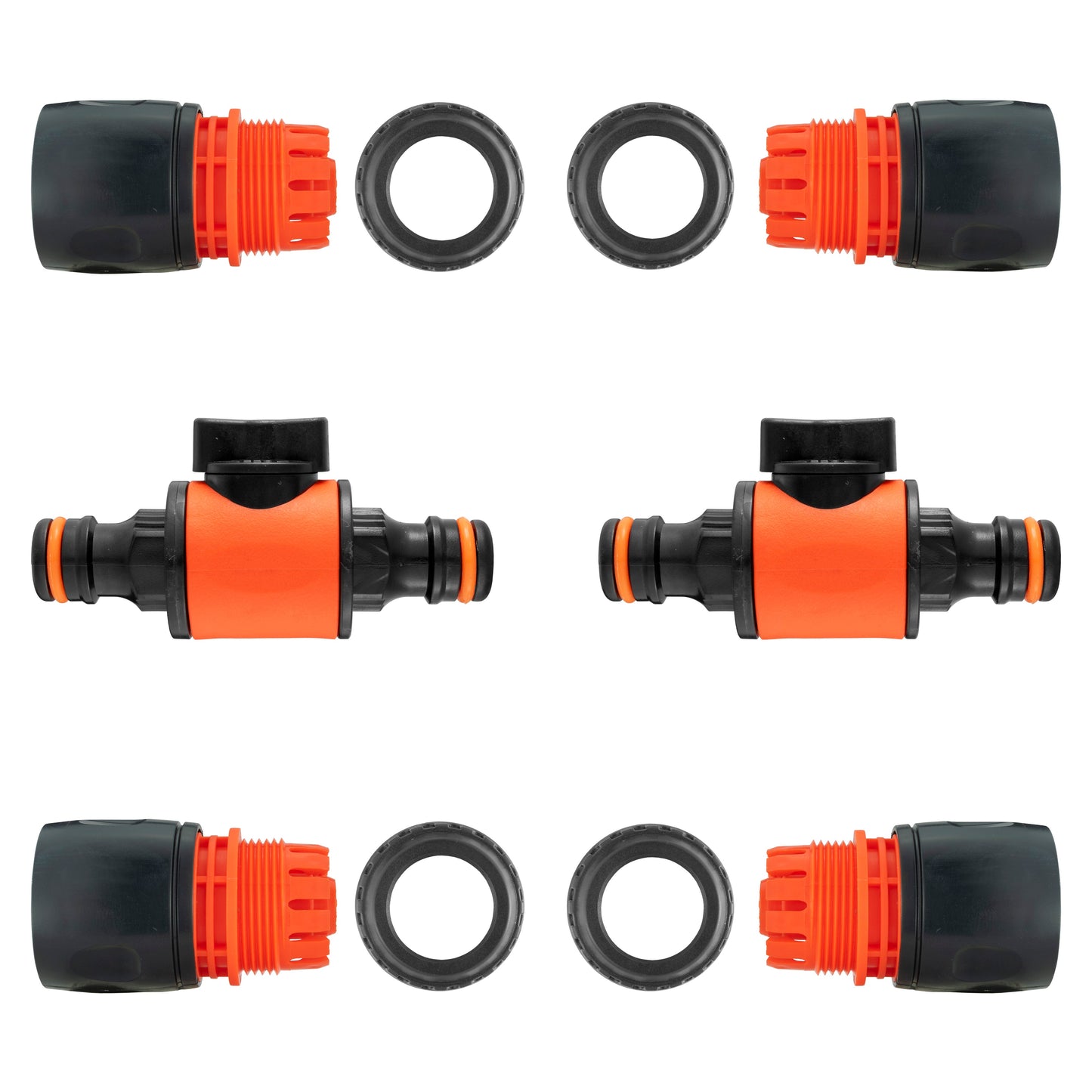 In-Line Valve with Quick Connectors - 6 Piece Set, Black