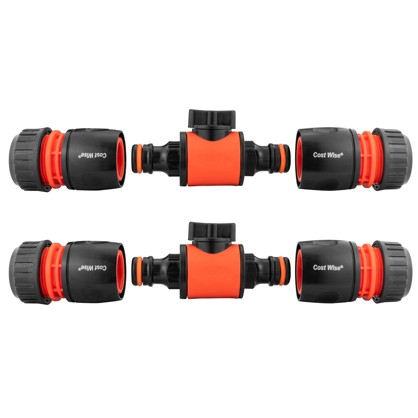 In-Line Valve with Quick Connectors - 6 Piece Set, Black