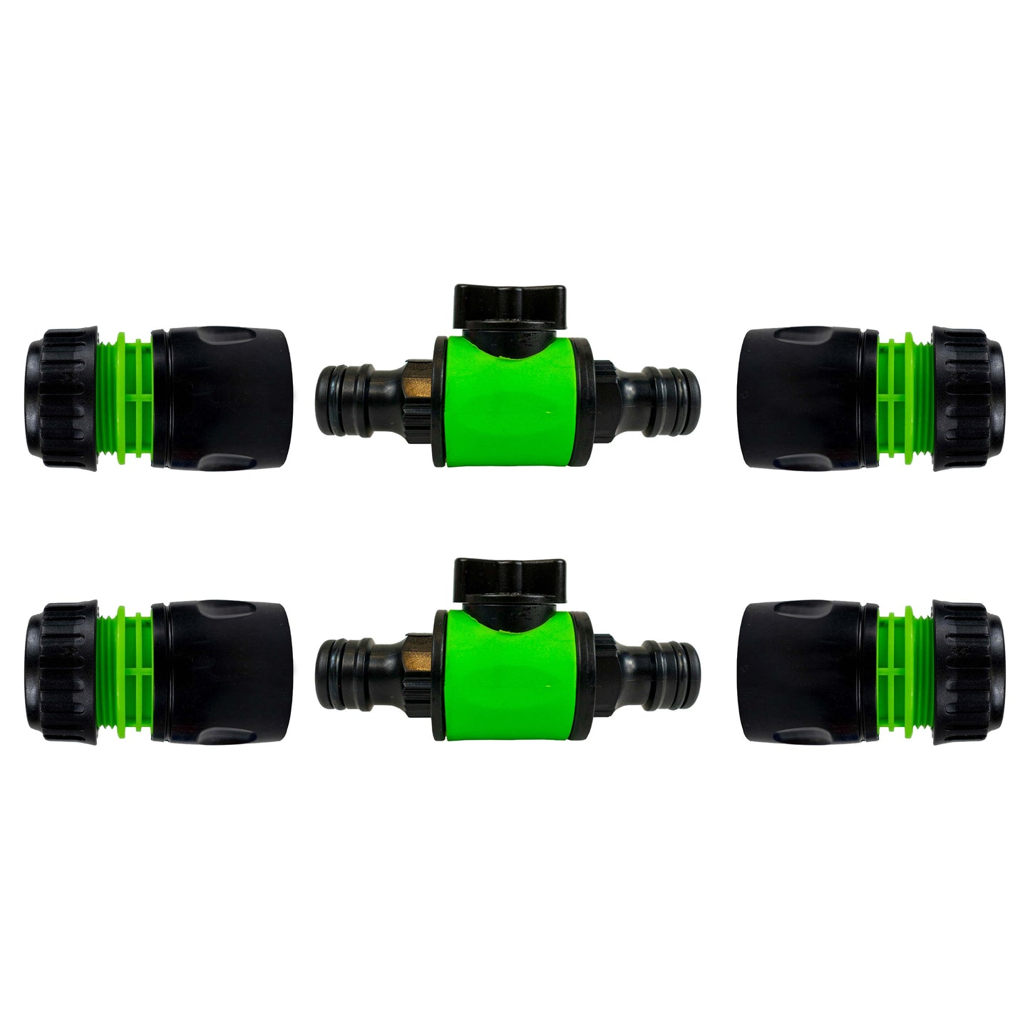 In-Line Valve with Quick Connectors - 6 Piece Set, Green & Black