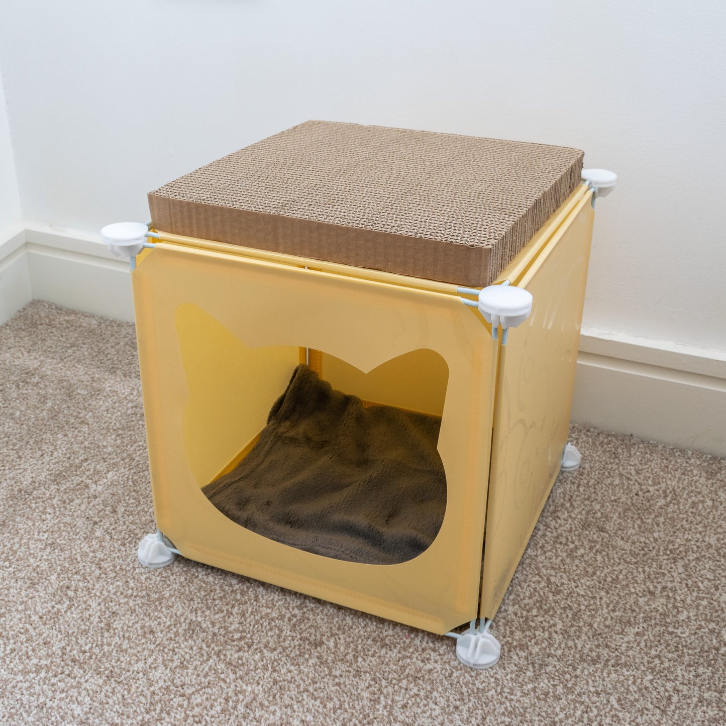 Cream Kitty Cubby Cat Tower Play House, Small