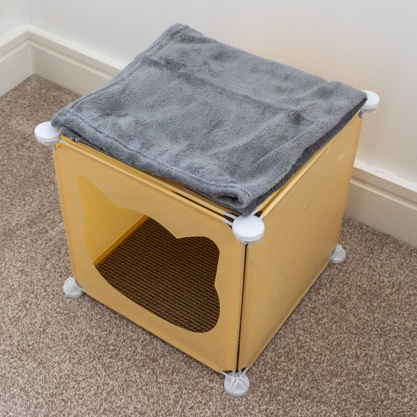 Cream Kitty Cubby Cat Tower Play House, Small