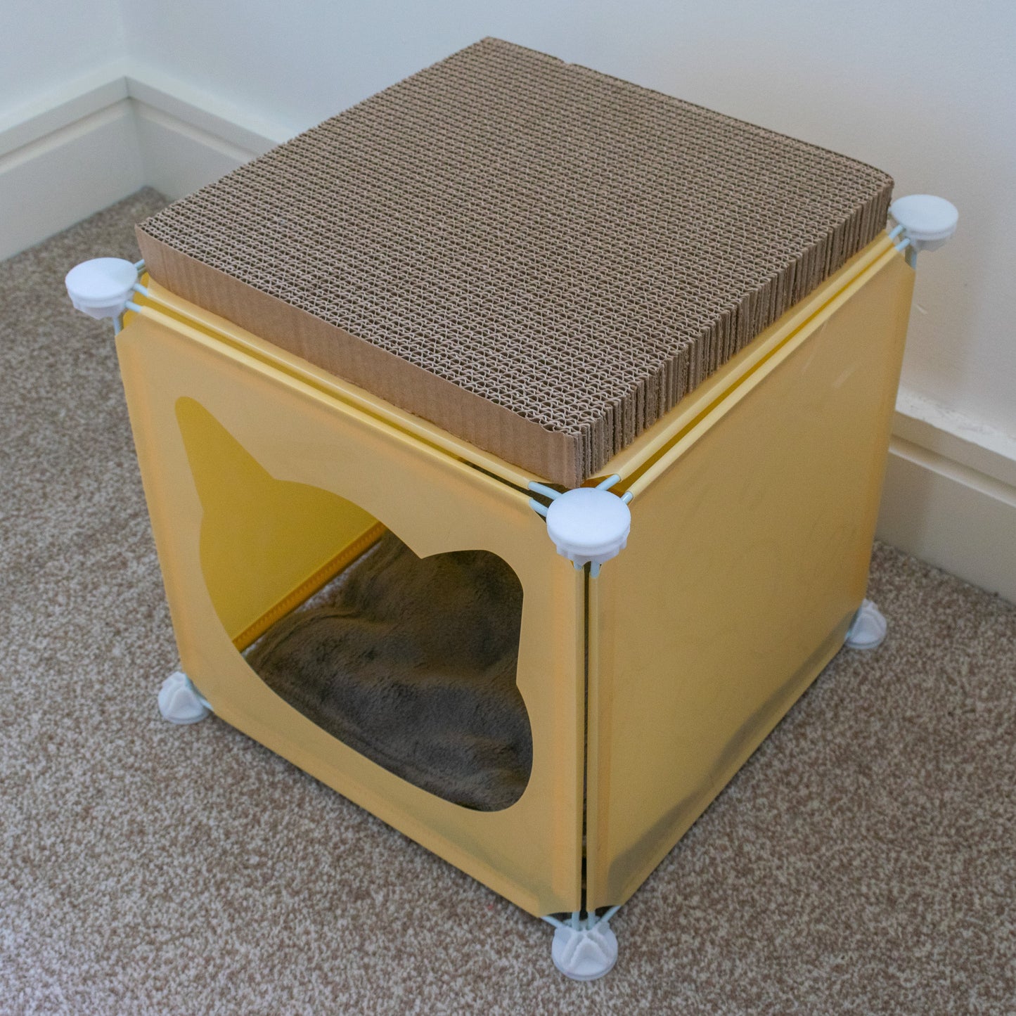 Cream Kitty Cubby Cat Tower Play House, Small