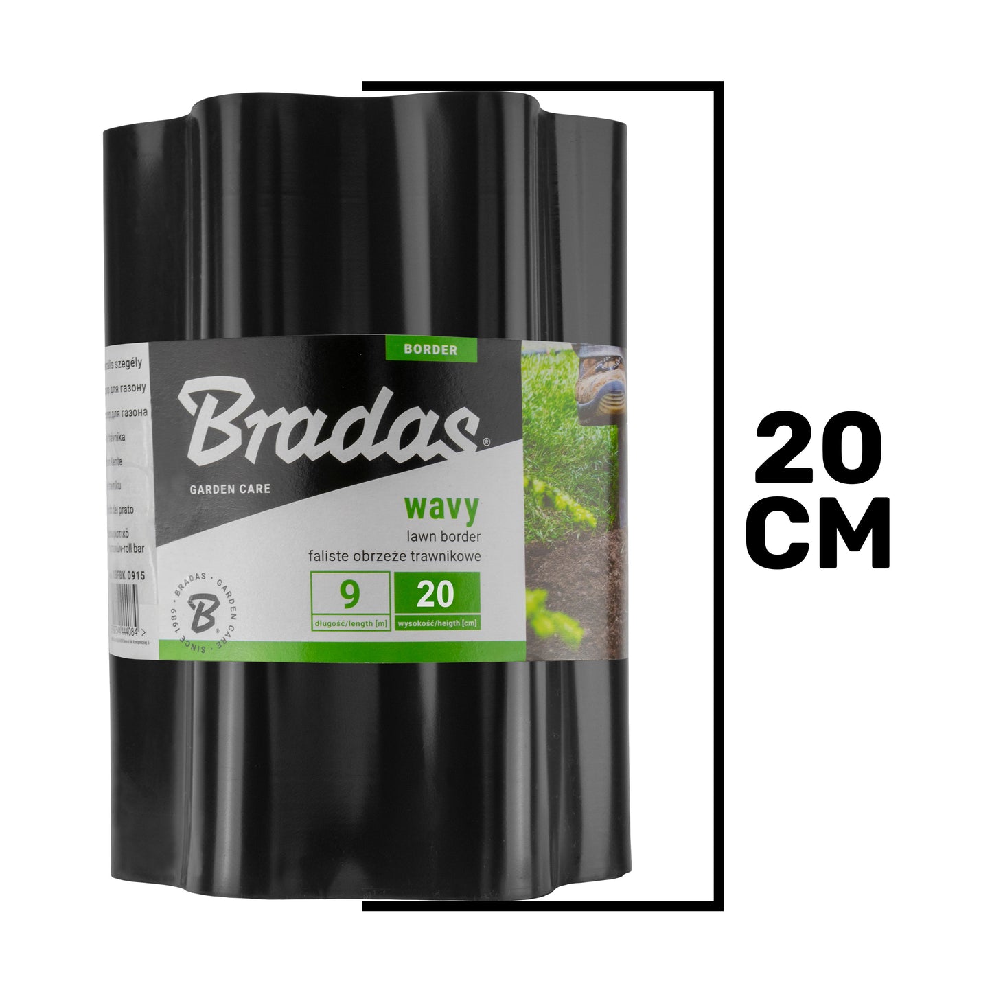 Black Crinkled Flexible Lawn Edging, 20cm Height
