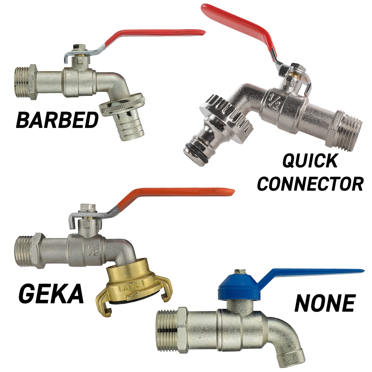 BSP Brass Garden Lever Taps with Barbed, Geka or Quick Connector Outlet
