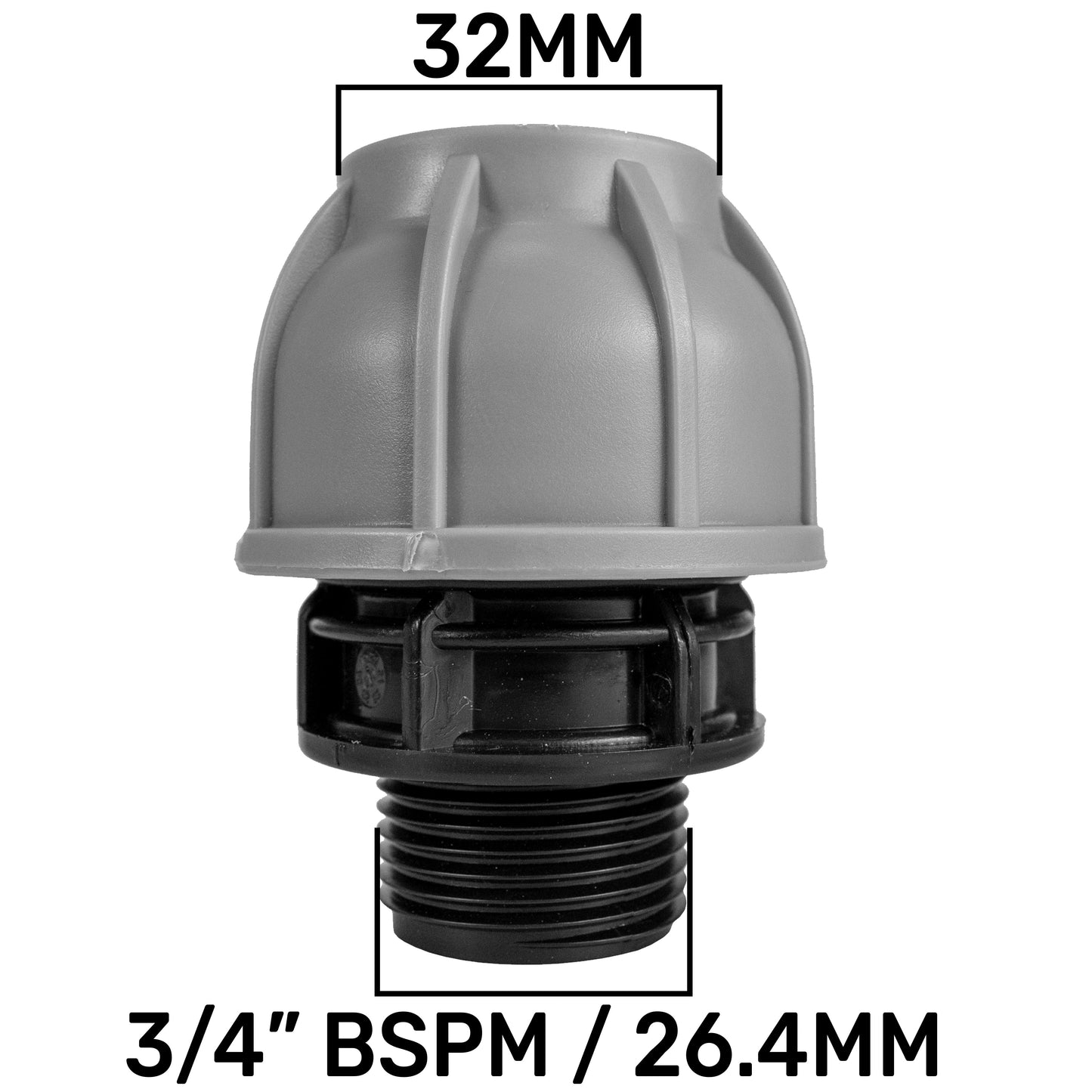 MDPE Straight Connector Coupling, 32mm - 3/4" BSPM