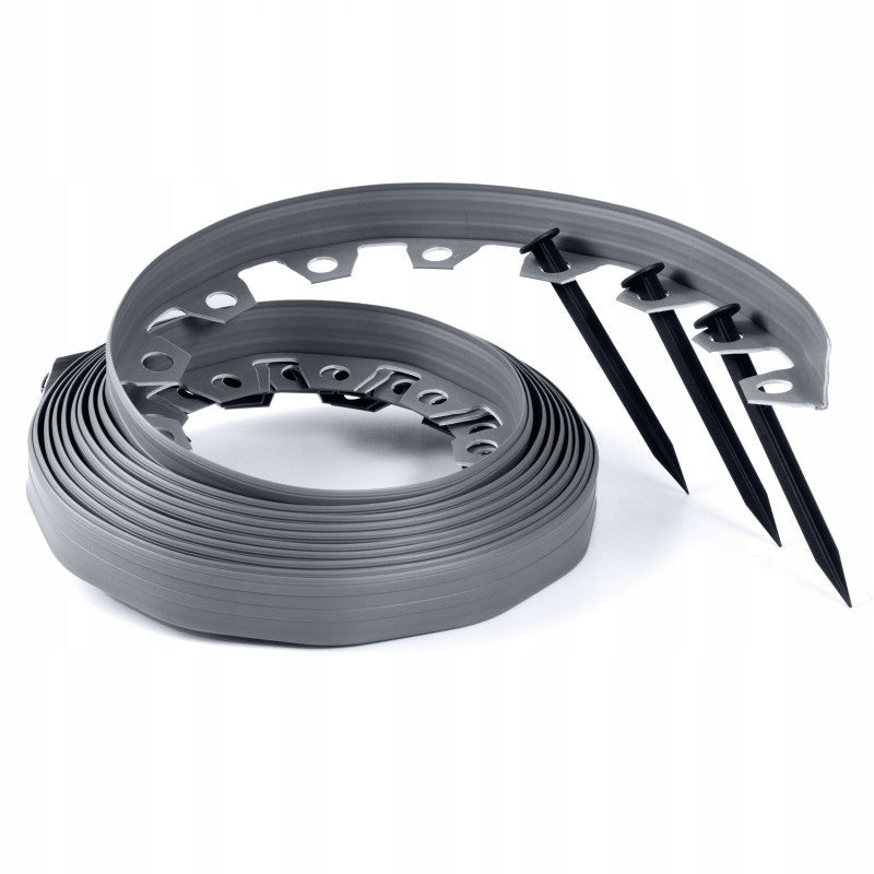 Grey Curved Lawn Edging Set with Pegs, 40mm Height