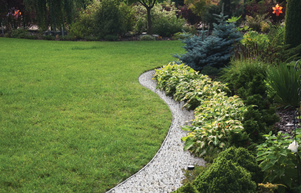 Light Grey Curved Lawn Edging Set with Pegs, 40mm Height