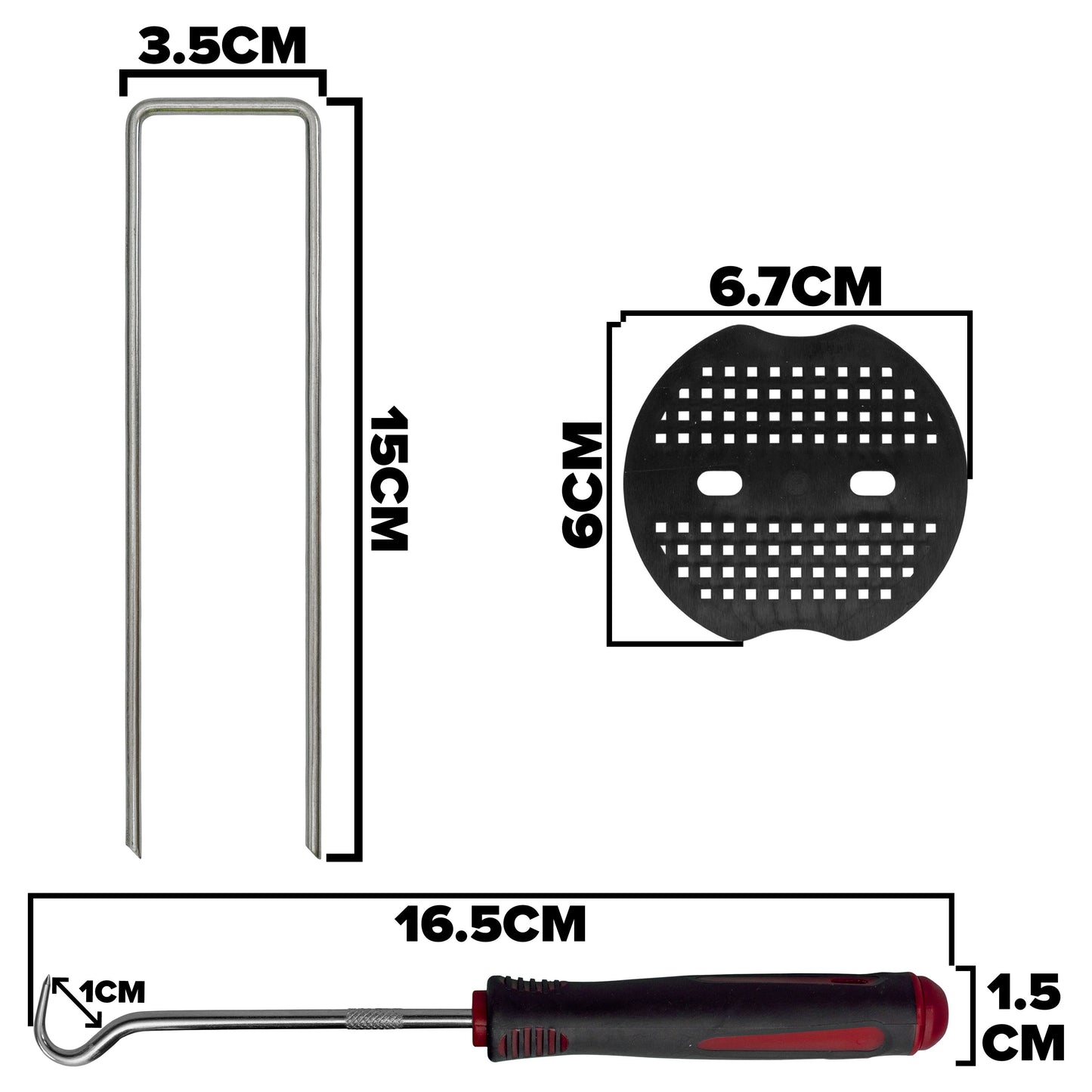 6" Weed Matting Pegs & Securing Washer, Red Tool