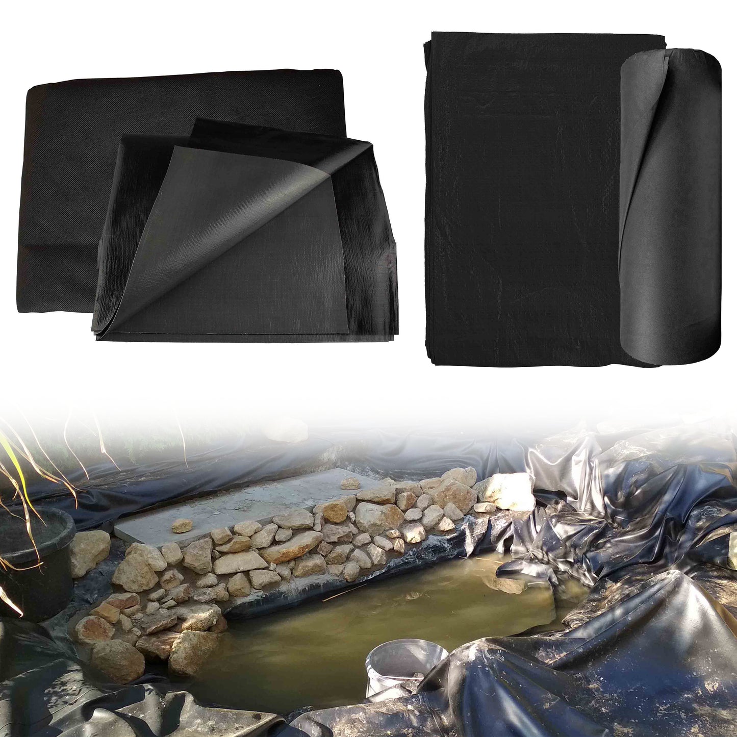 200gsm Black Flexible Pond Liner with Underlay, 5m x 5m