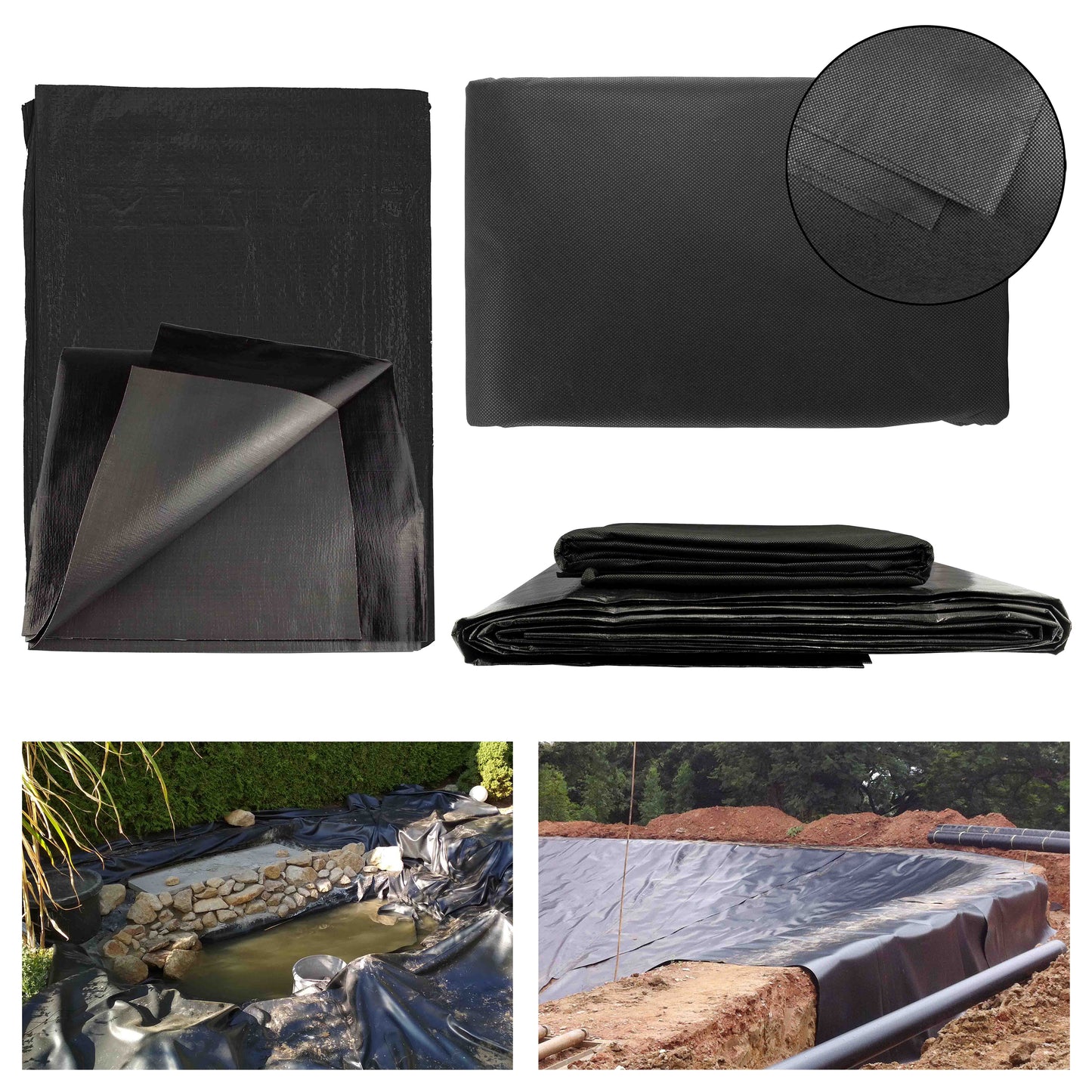 200gsm Black Flexible Pond Liner with Underlay, 1.5m x 5m