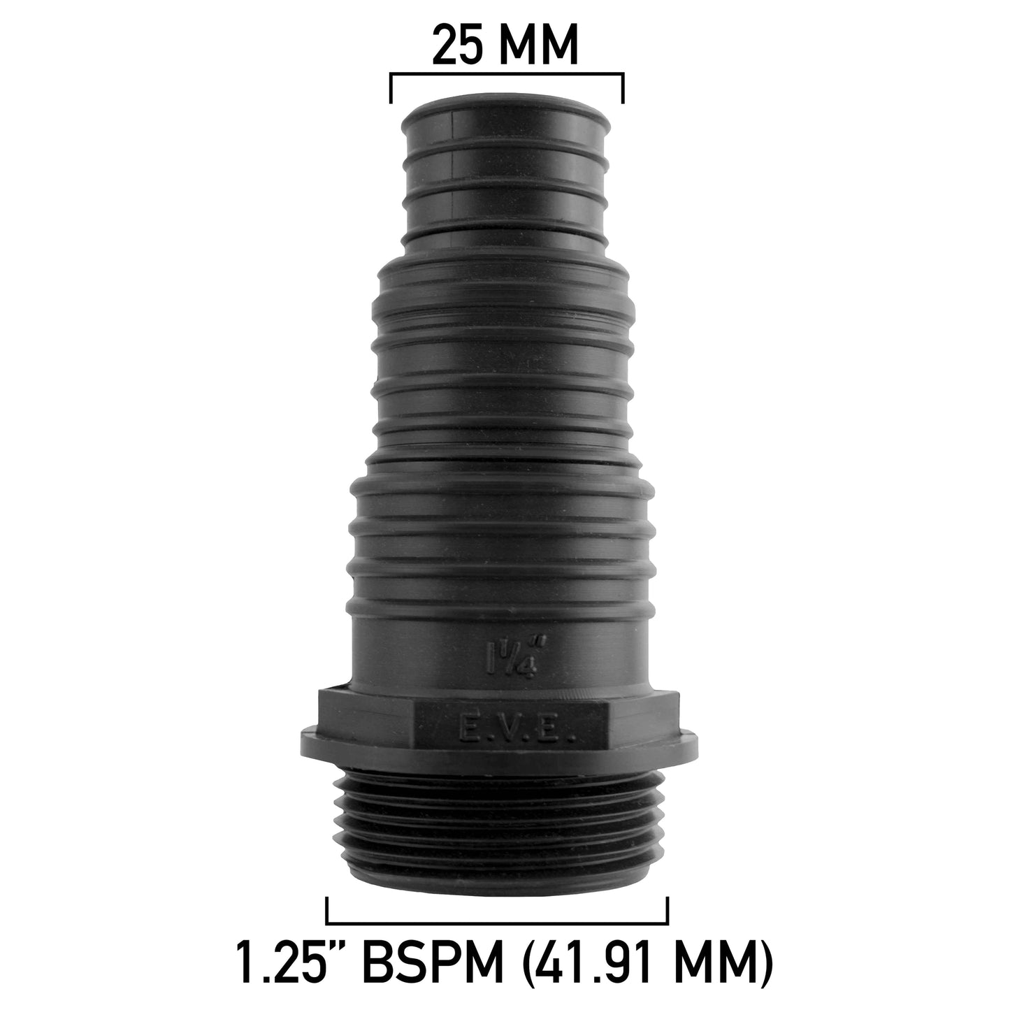 Stepped Barbed Connector for 25mm/ 32mm/ 38mm Hose, 1.25" BSPM