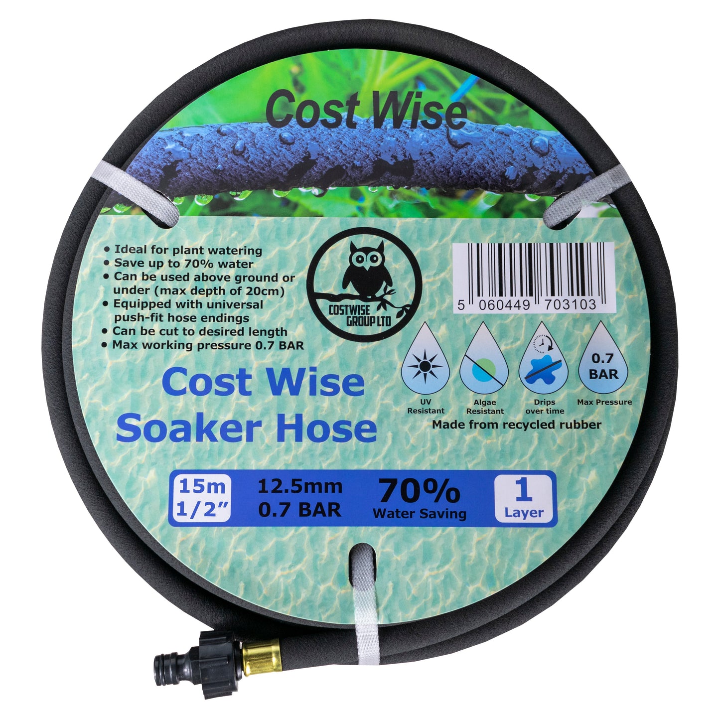 Porous Pipe Soaker Hose with Fitted Connectors - 15m