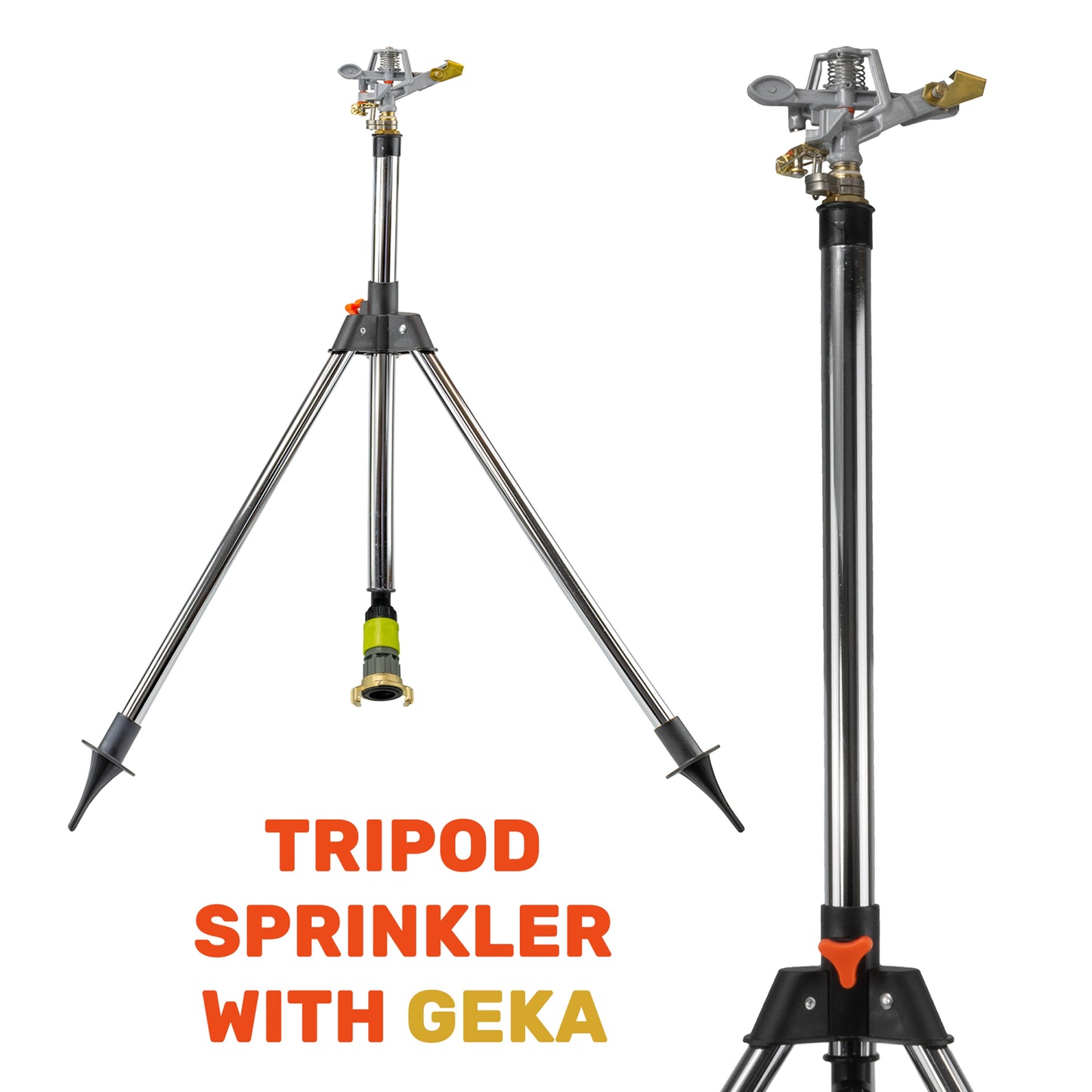 Metal Tripod with Rotating Sprinkler Head & Brass GEKA Connector, 450 m²