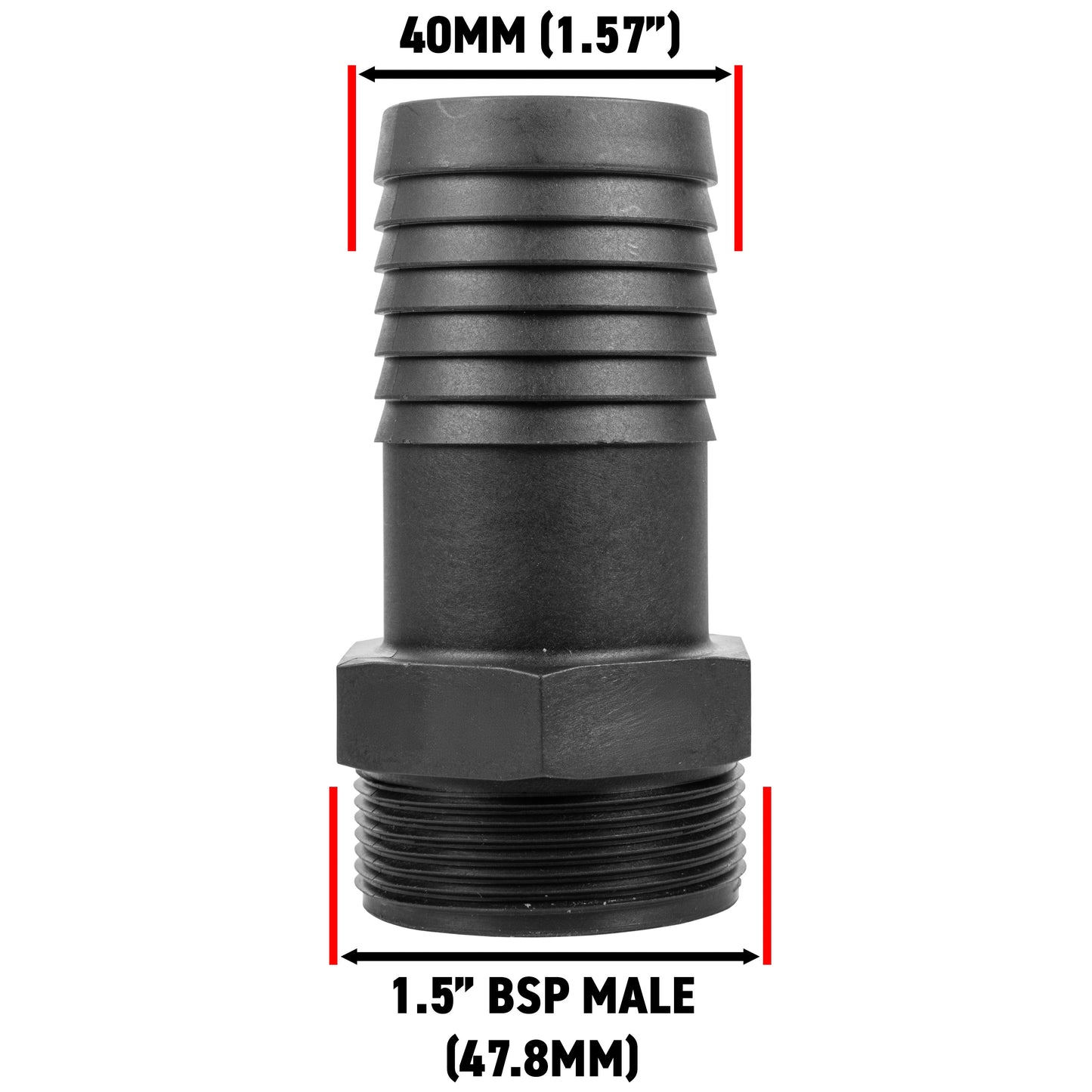 Stainless Steel Ball PP Valve & Barbed Outlet, 1.5"