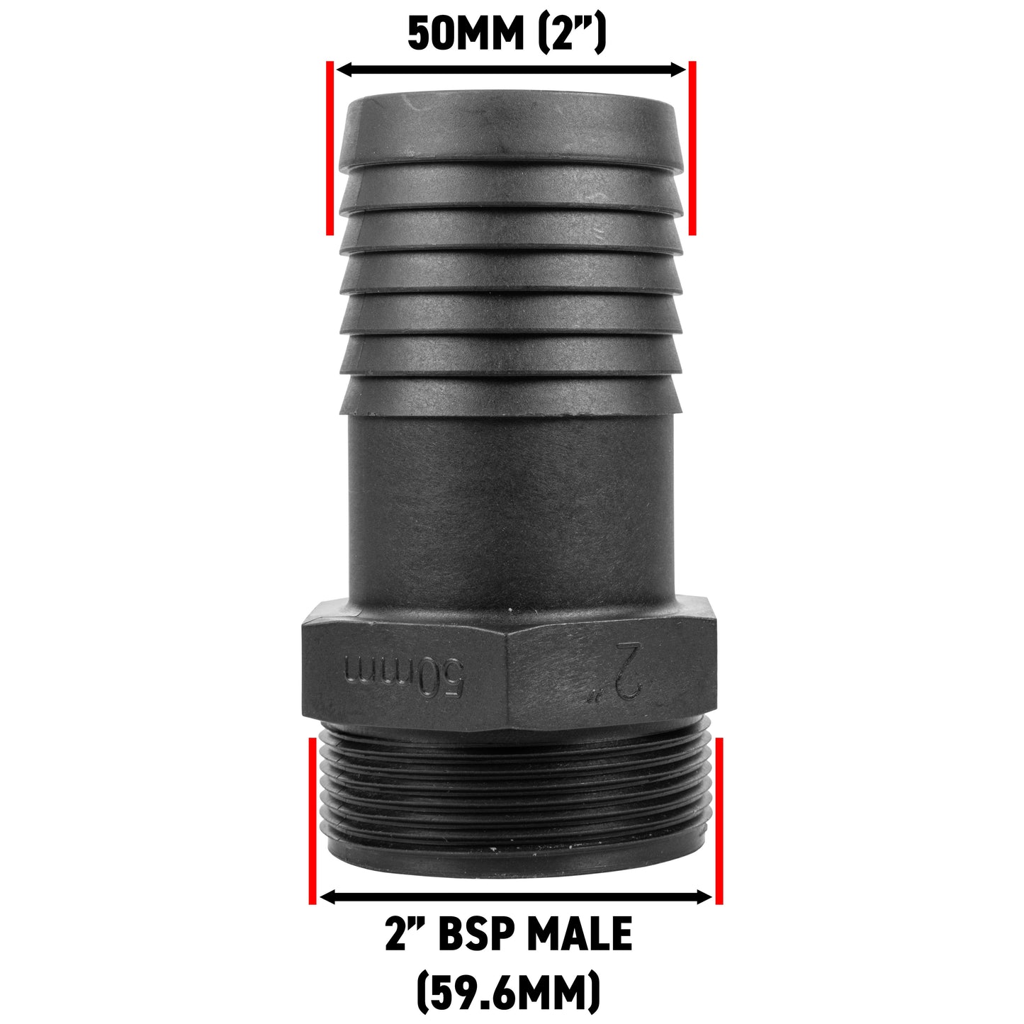 Stainless Steel Ball PP Valve & Barbed Outlet, 2"