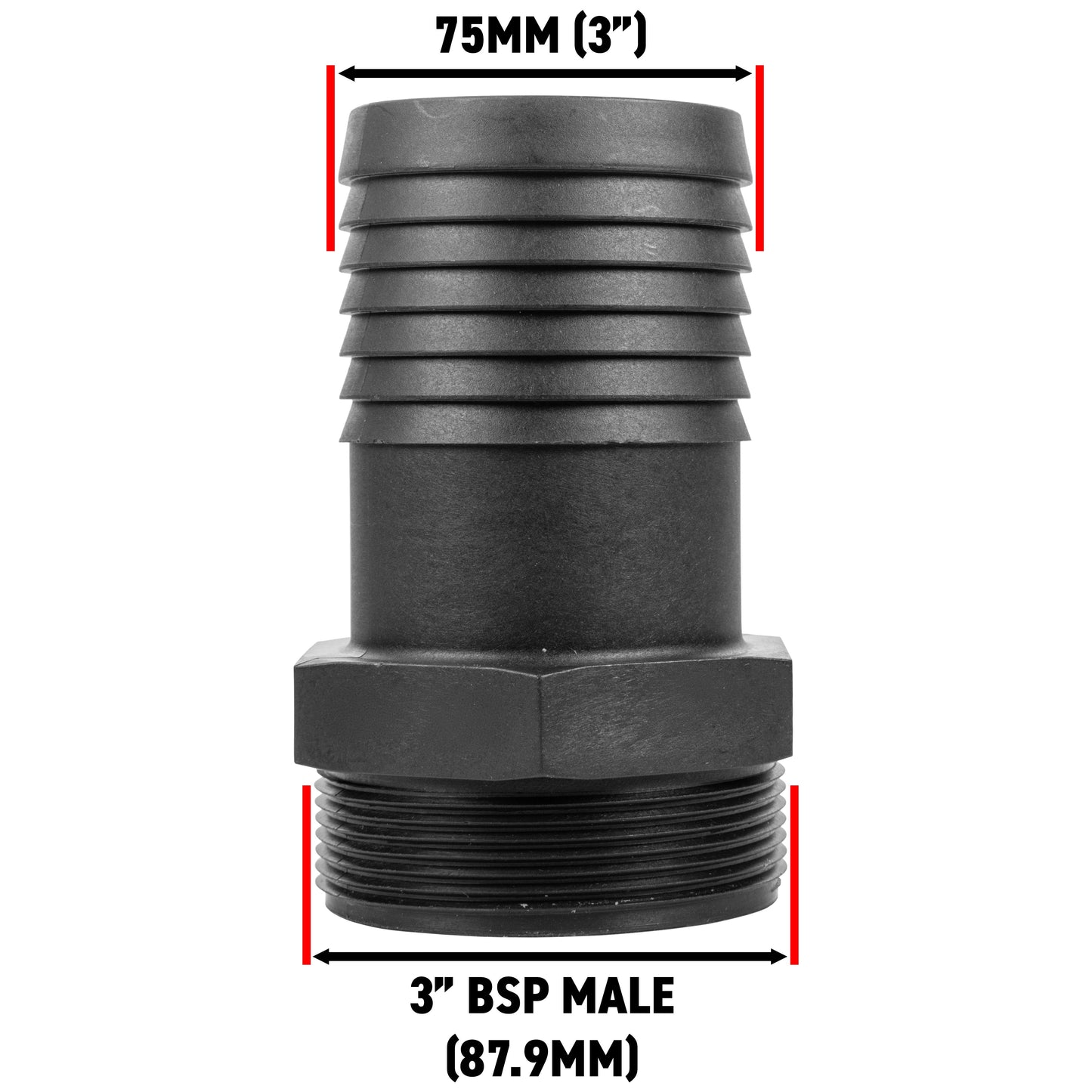 Stainless Steel Ball PP Valve & Barbed Outlet, 3"