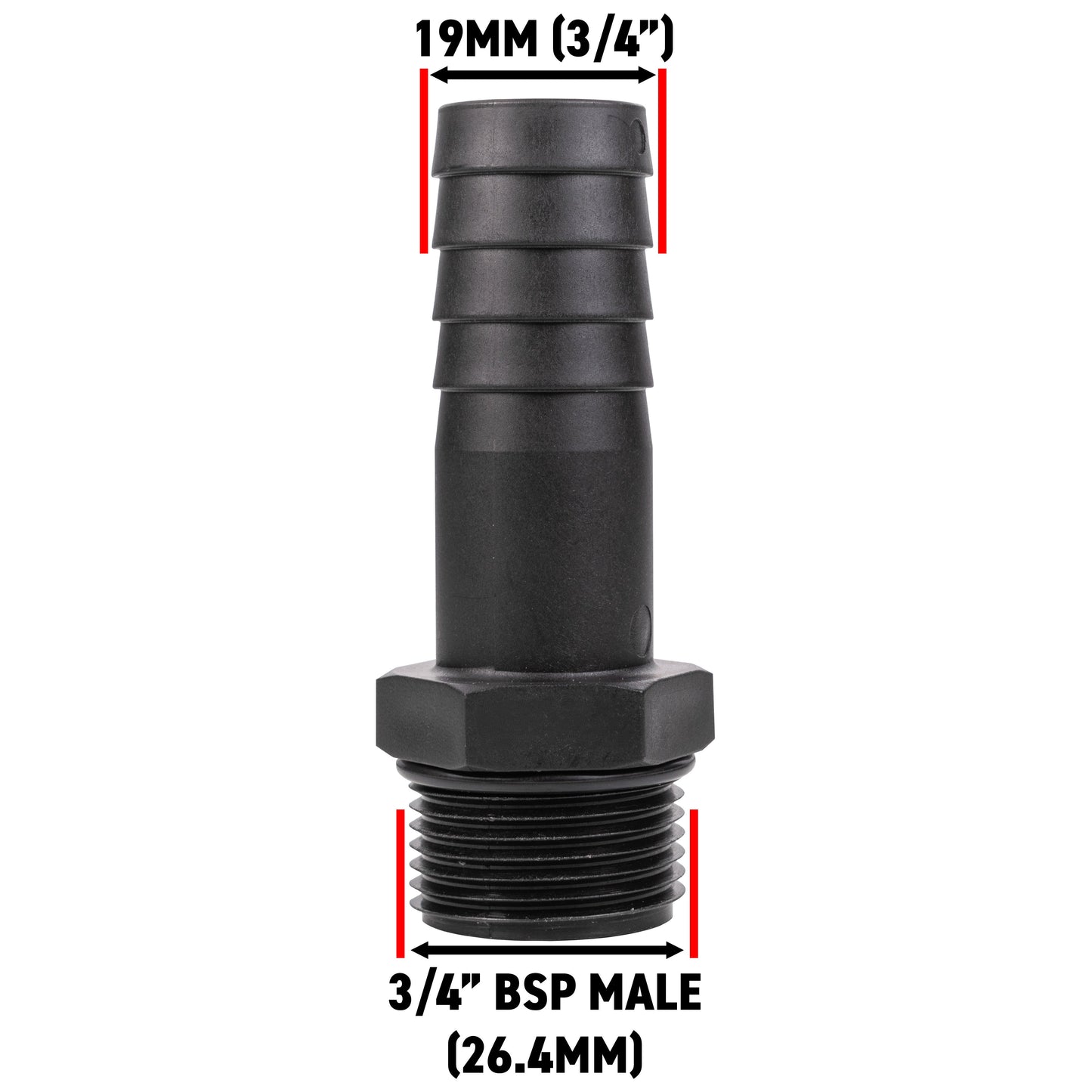 Stainless Steel Ball PP Valve & Barbed Outlet, 3/4"