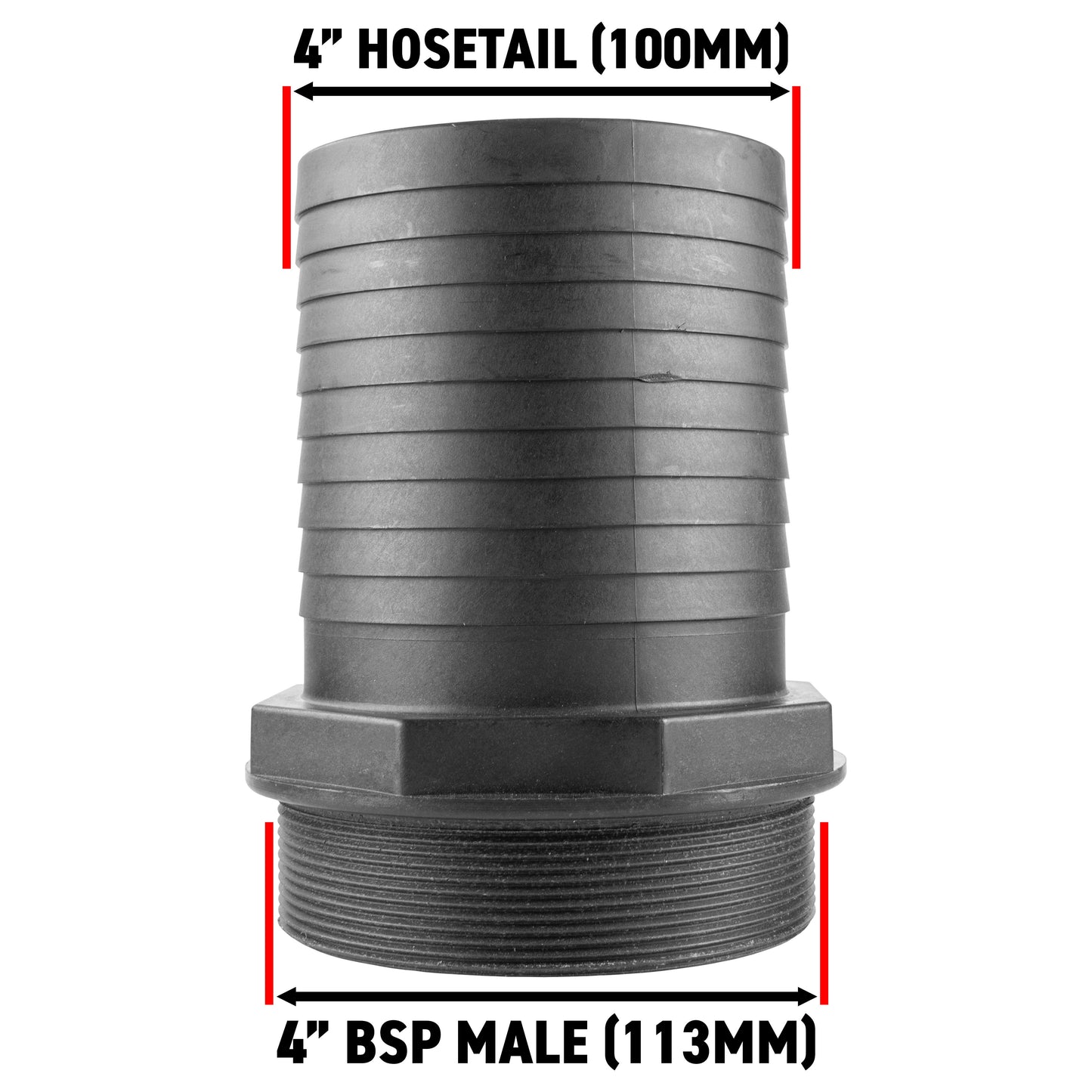 Stainless Steel Ball PP Valve & Barbed Outlet, 4"