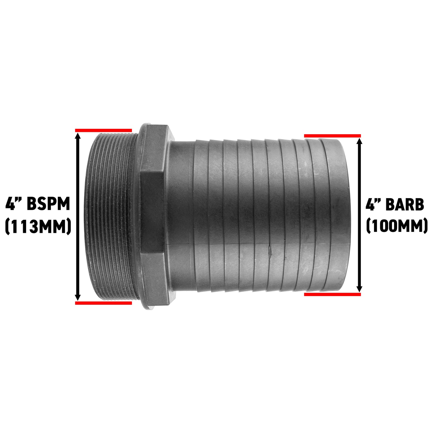 Stainless Steel Ball PP Valve & Barbed Outlet, 4"
