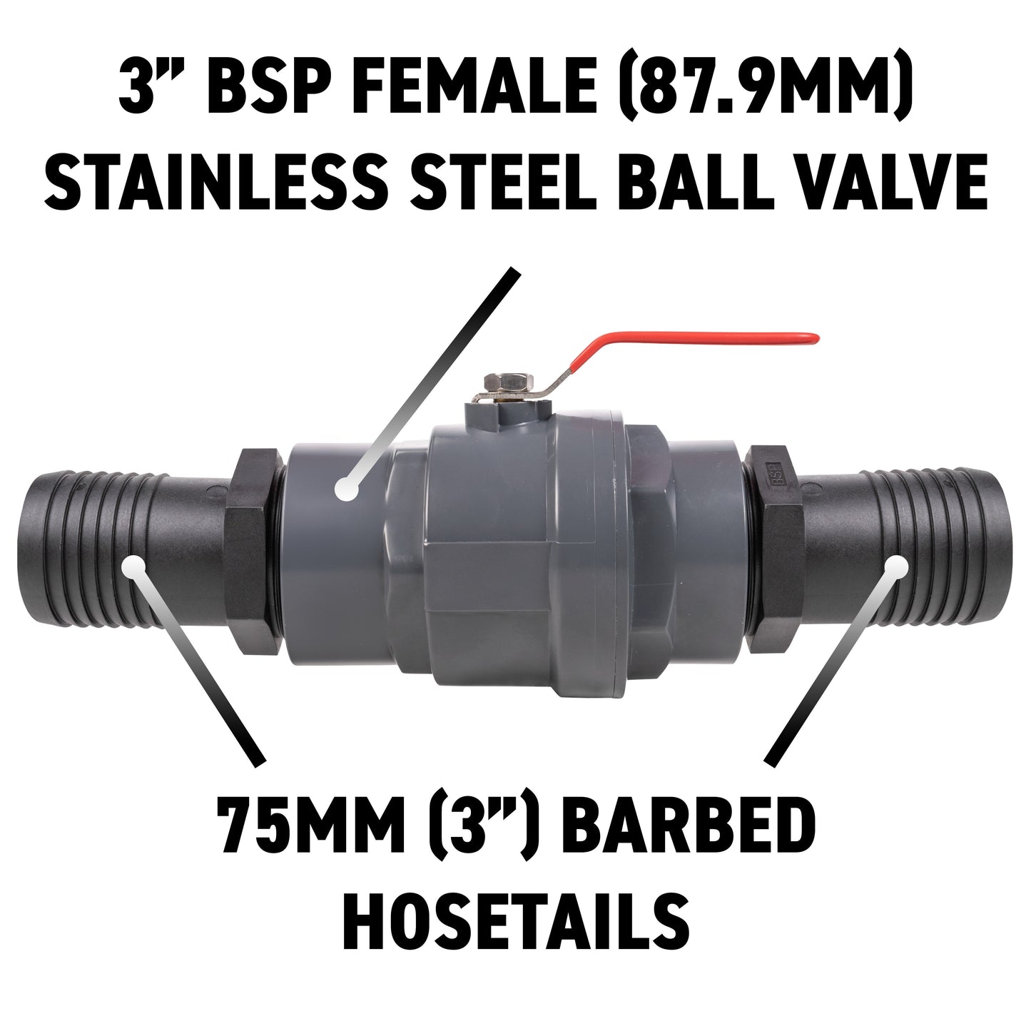 Stainless Steel Ball PP Valve & Barbed Outlet, 4"