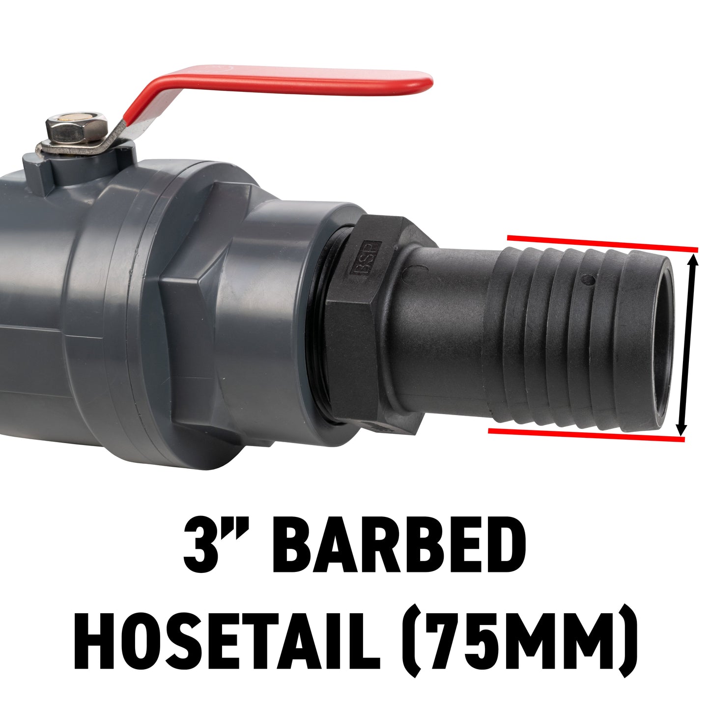Stainless Steel Ball PP Valve & Barbed Outlet, 4"