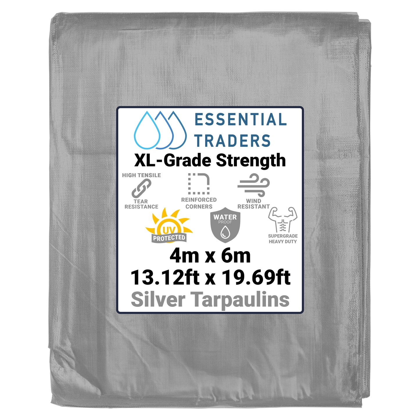 4m x 6m Silver & Black 300gsm Supergrade Tarpaulin