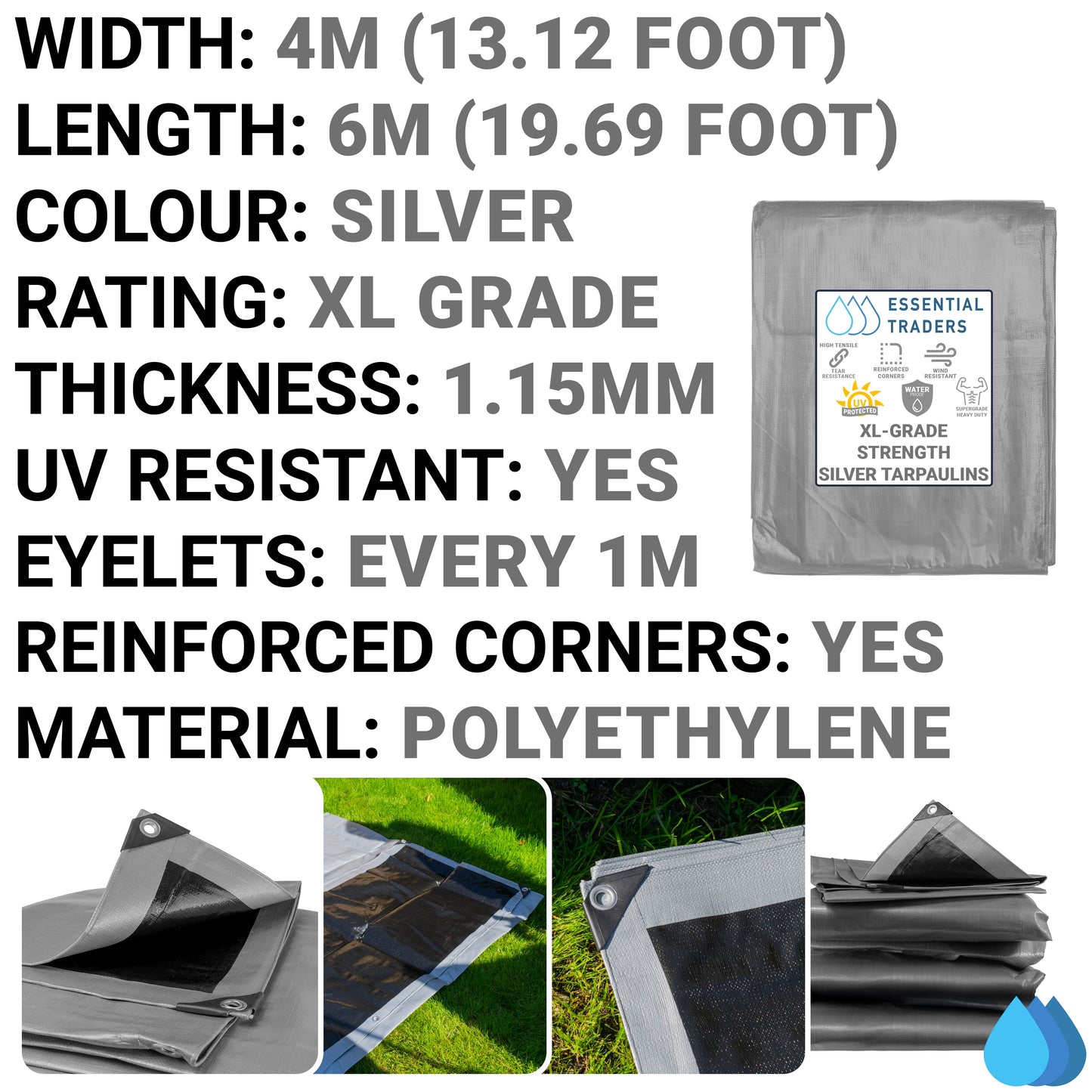 4m x 6m Silver & Black 300gsm Supergrade Tarpaulin
