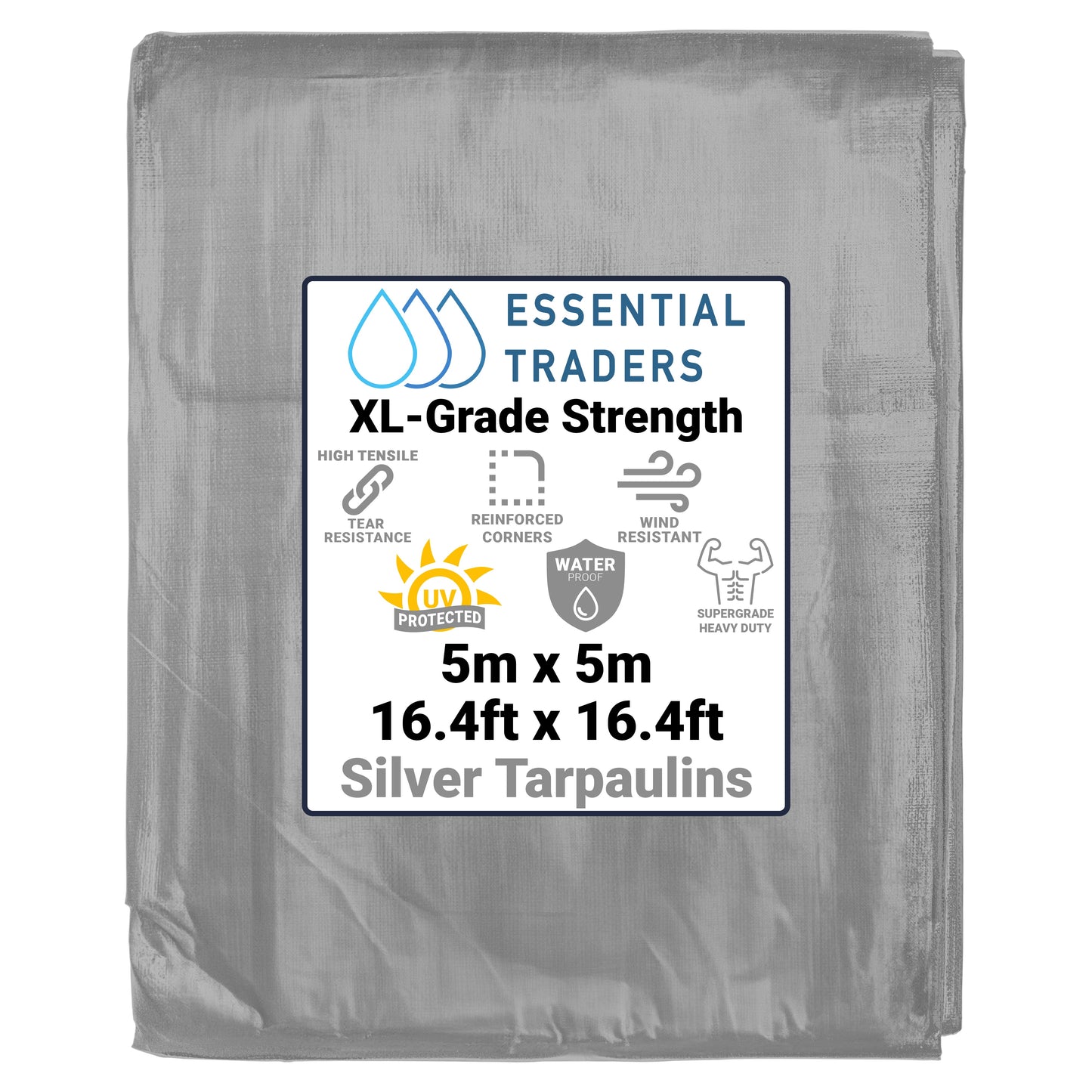 5m x 5m Silver & Black 300gsm Supergrade Tarpaulin